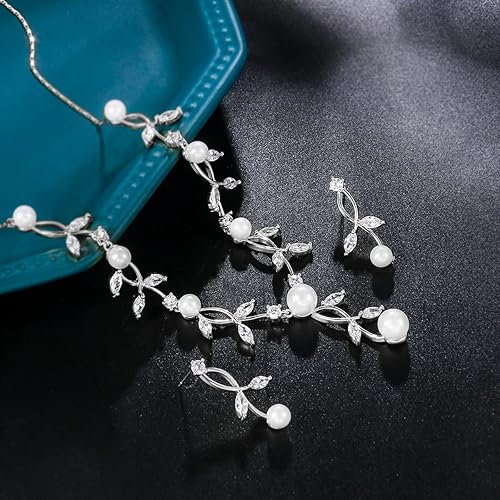 Miniatura 3 de Juego de joyas de boda nupcial, collar y aretes colgantes para mujer