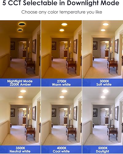 Miniatura 4 de Paquete de 12 luces LED empotrables de techo 5CCT de 6 pulgadas con luz nocturna, 2700 K3000 K3500 K4000 K5000 K seleccionables, iluminación