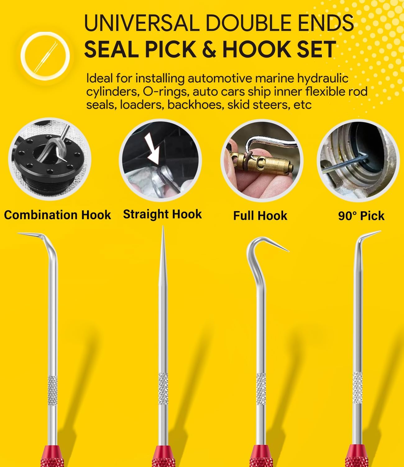 5 Pack Hydraulic Seal Installation Tool Kit, Hydraulic Cylinder Piston Repair Seal Tools, U-Cup Rod Seal Installation Tool Kits, Upgraded Seal Twistor Install Tool Set with Pick and Hook Set