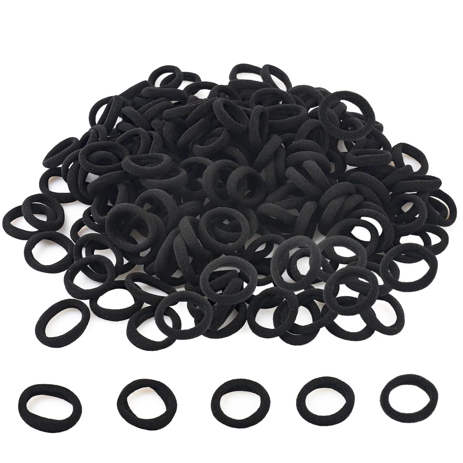 Diversa Small Hair Elastics Kids Hair Bands Baby Girl Hair Rubber Bands Tiny Ponytail Holders Soft Mini Ties (Black, Pack of 100 Pcs)