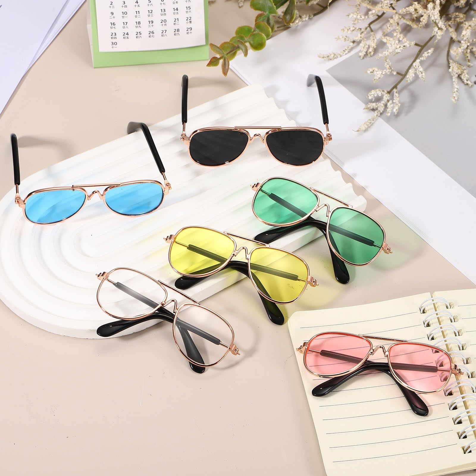 Okulary przeciwsłoneczne dla psów, retro, dla psów, kociąt, klasyczne, metalowe okulary, cosplay, kostium fotograficzny, rekwizyty, urocze mini okulary (lotnik, zielone soczewki