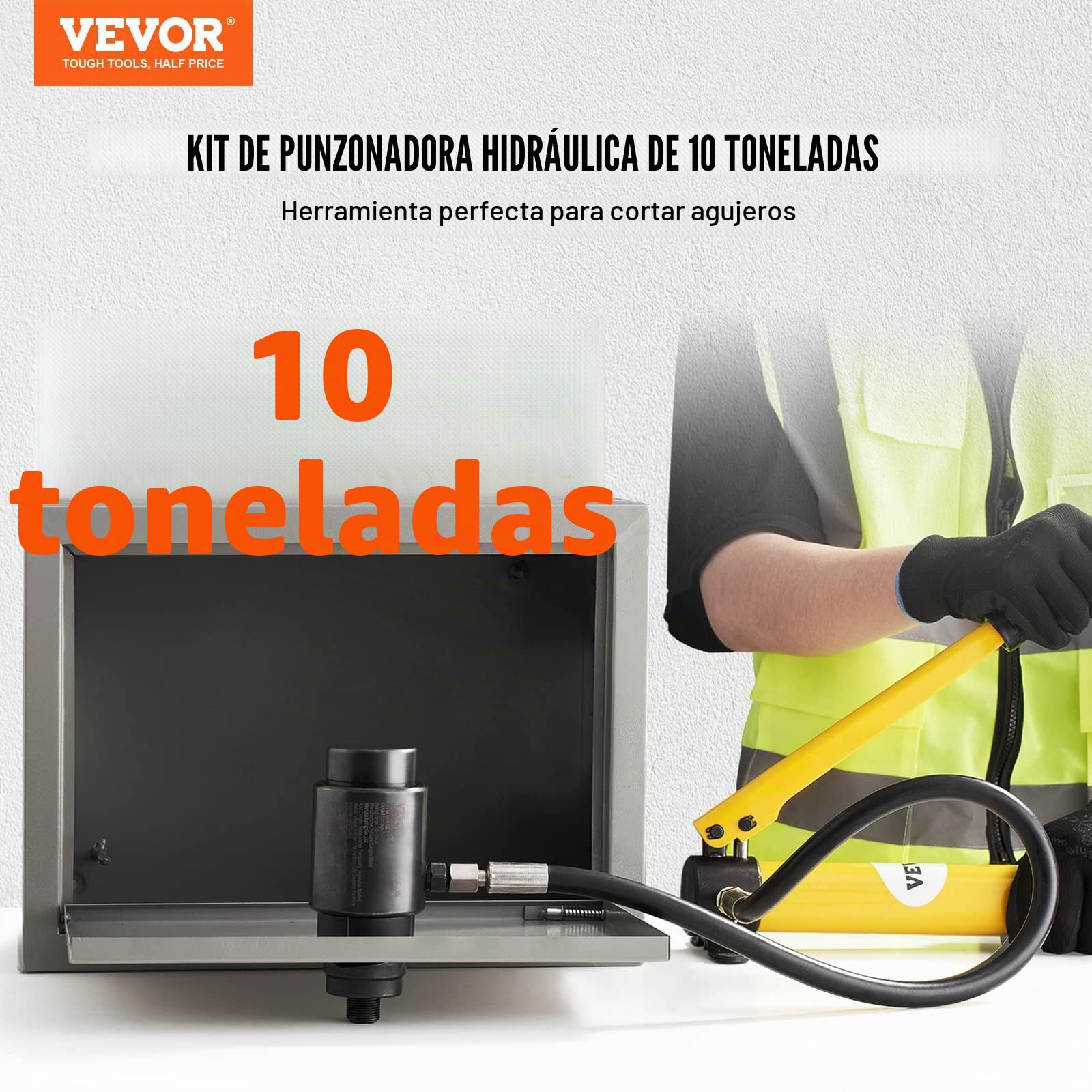 VEVOR Kit de Perforación Hidráulica Presión de 10 T con 6 Punzones Perforadora Hidráulica Manual con Maletín Portátil Kit de Perforadora Hidráulica 12,7-50,8 mm para Metal Acero Aluminio Plástico