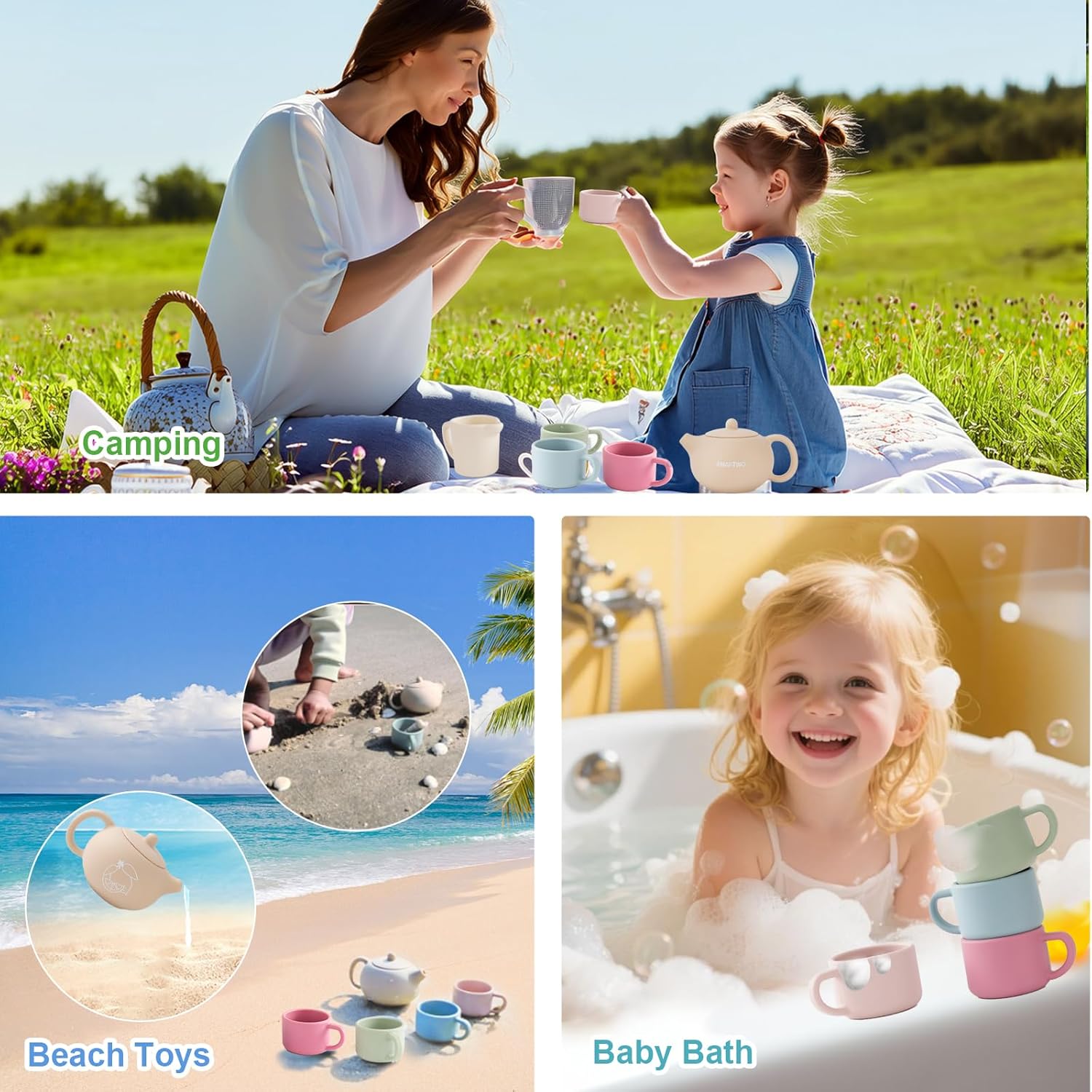 Wooden Pretend Play Tea Party Set Toy & Silicone Tea Set for Toddlers Aged 0+ Months