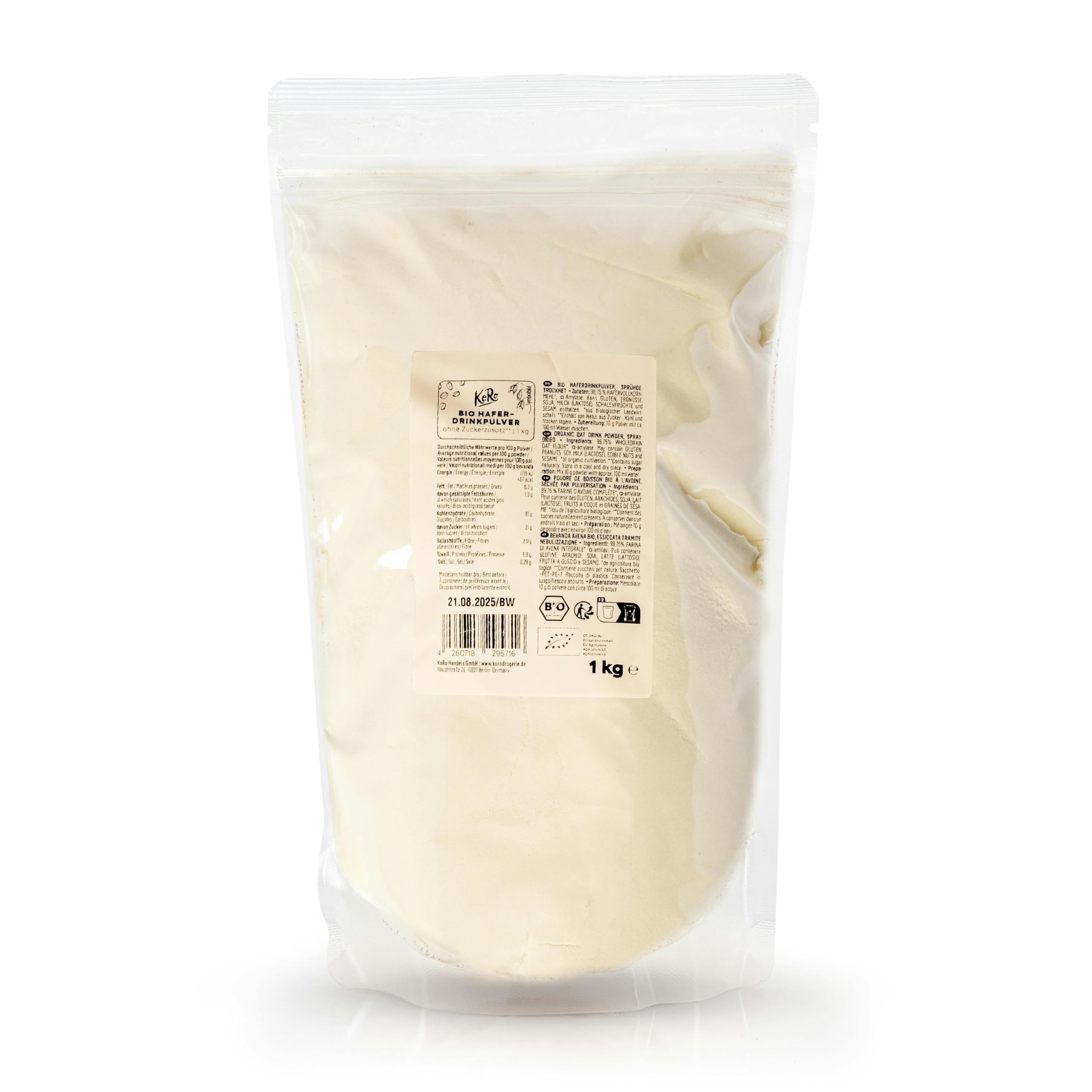KoRo - Poudre d'avoine bio pour boisson d'avoine 1 kg - Vegan - Préparation facile et rapide - Qualité bio
