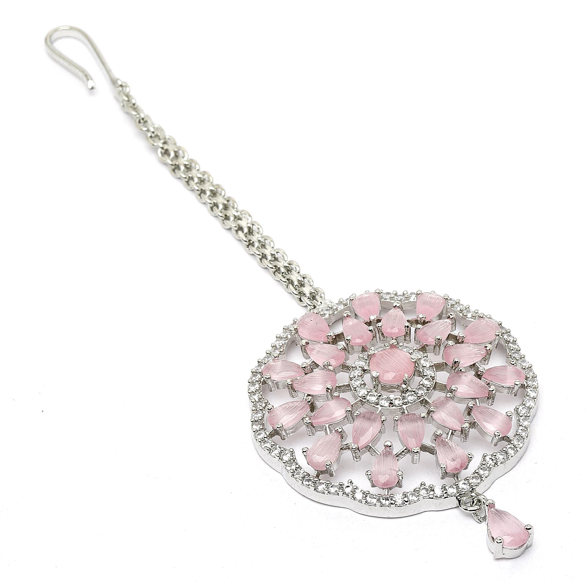 Maang Tikka for Women Beautiful AD/American Diamond Studded Rhodium Plated Crystal Maang Tikka for Women and Girls-image-46