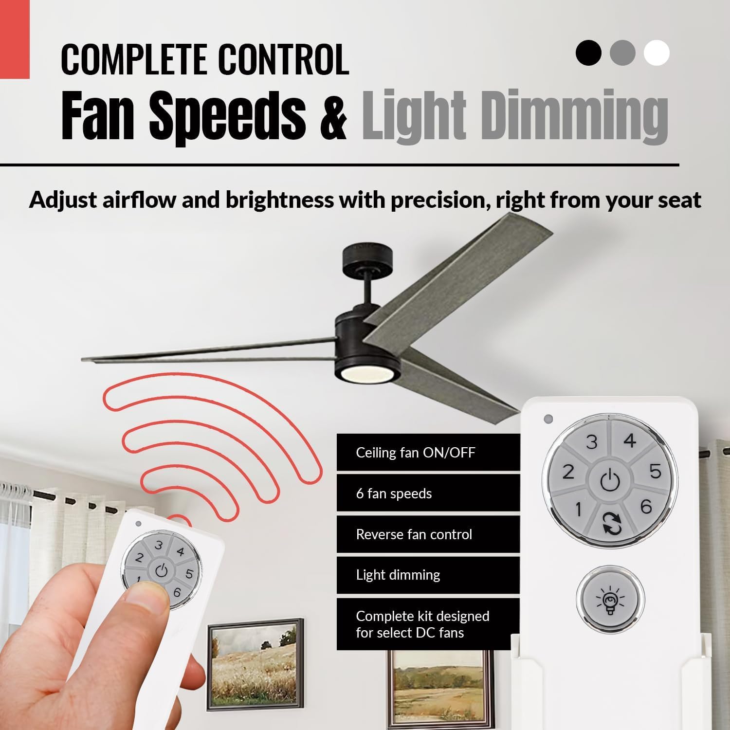 Anderic Replacement Kit DC8-96SG8 Ceiling Fan Reciever and DC1 Ceiling Fan Remote Control - KIT - Replaces ONLY DC8-96SG8 Receiver for Multiple Fans - Compatible for Monte Carlo and Others