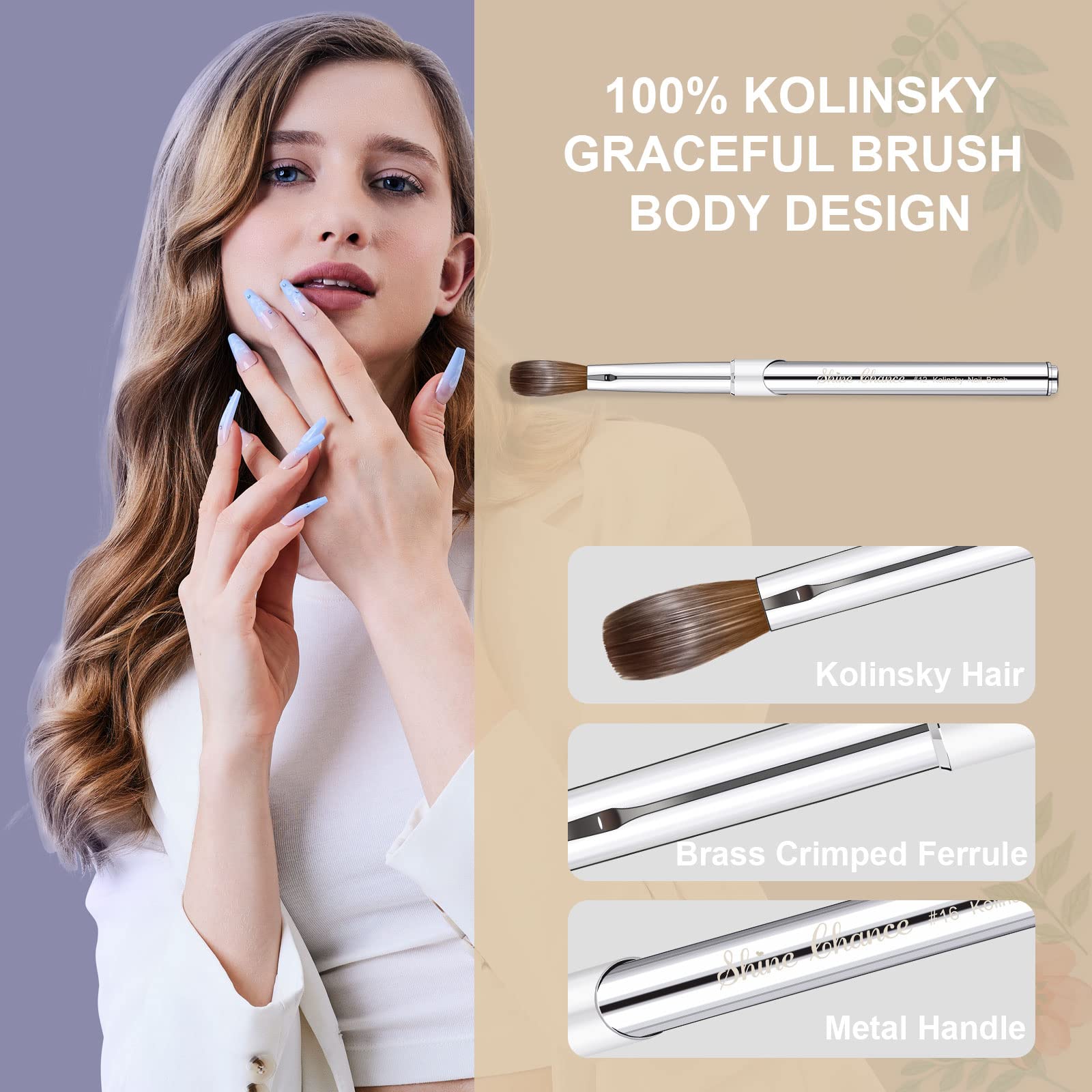 Cepillo de uñas acrílico, tamaño 12, 100% real Kolinsky Art para aplicación de polvo acrílico, herramienta de extensión de uñas de manicura hecha a mano para mujeres profesionales DIY