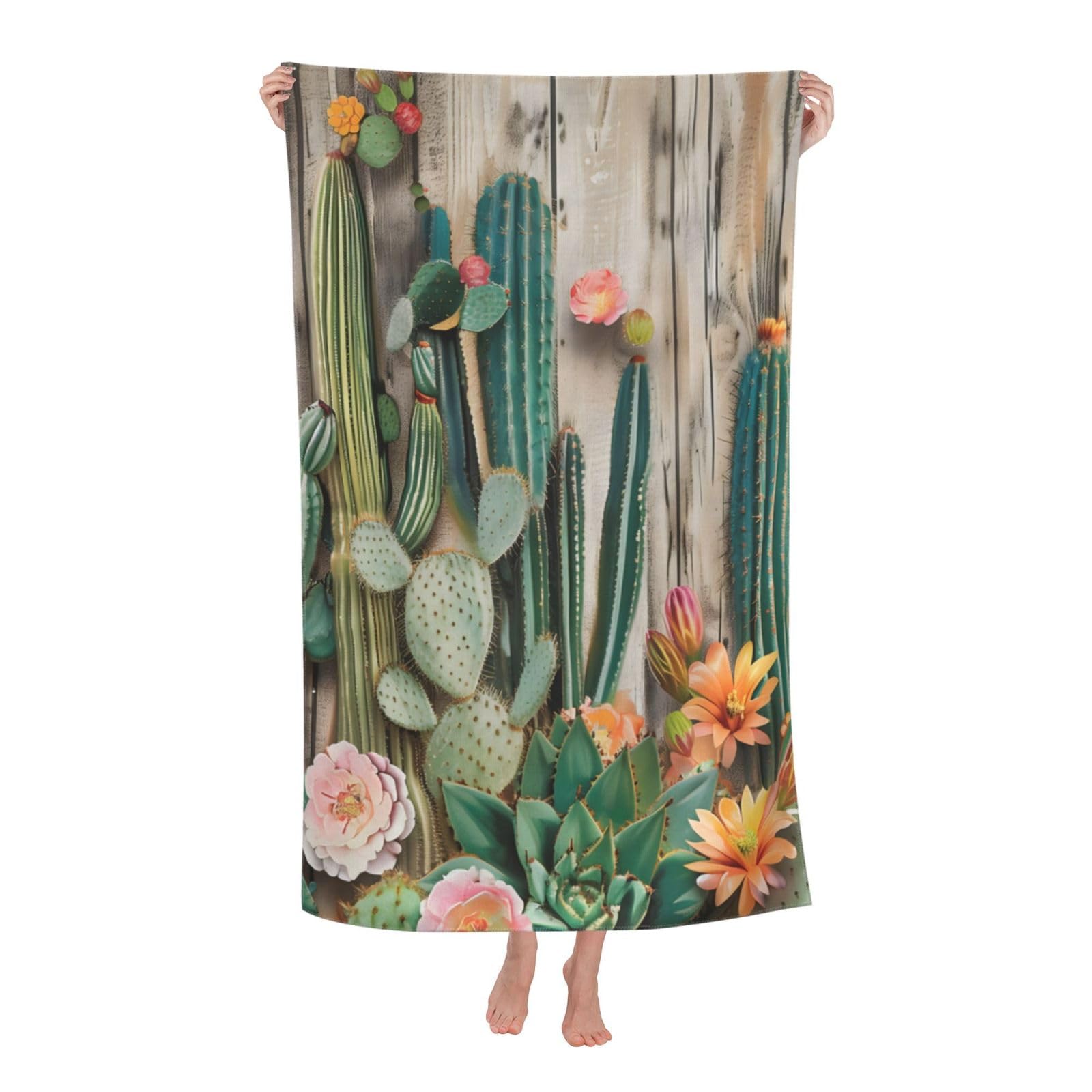 HLBSDM Cactus Floral Beach Towel Succulent Sand Free Microfiber Bath Towel Ultra Soft Quick Dry Pool Towel Absorbent Towel Lightweight Towel Gifts for Outdoor Bathroom Swimming Decor 31inx51in