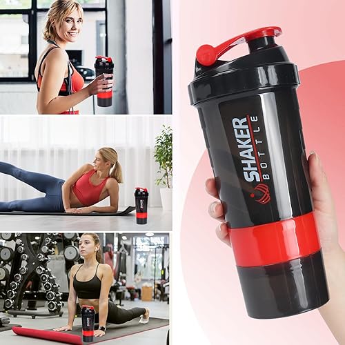Miniatura 10 de VIGIND Botella agitadora de proteínas, botella de agua deportiva, botella a prueba de fugas para mezclador de proteínas, antideslizante de 3 capas