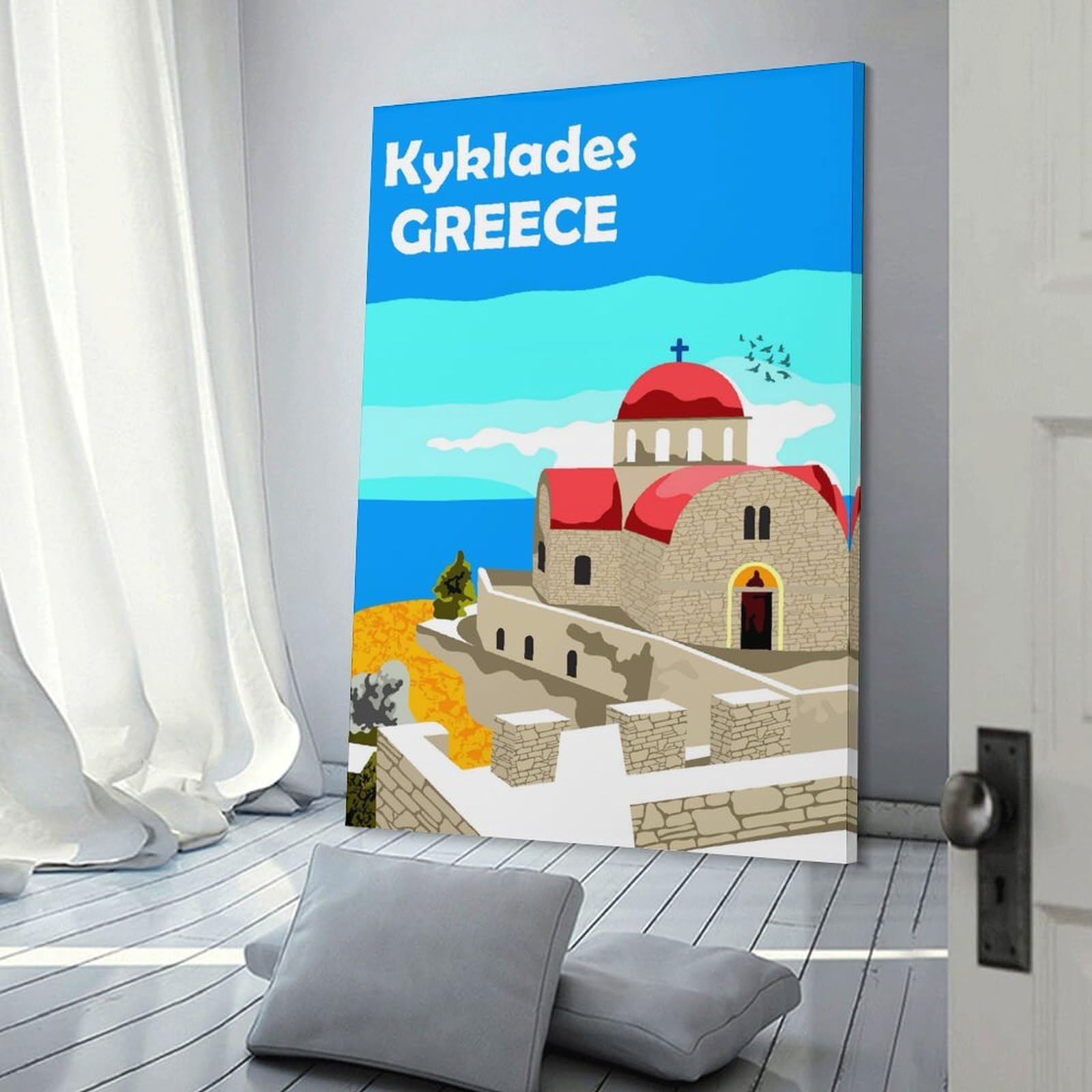 Junmoney Kyklades Greece Canvas Wall Decor, 24x36inch(60x90cm), for Home Lounge, Bedroom Or Reading Nook, Modern Wall Decor for Cosy Interiors