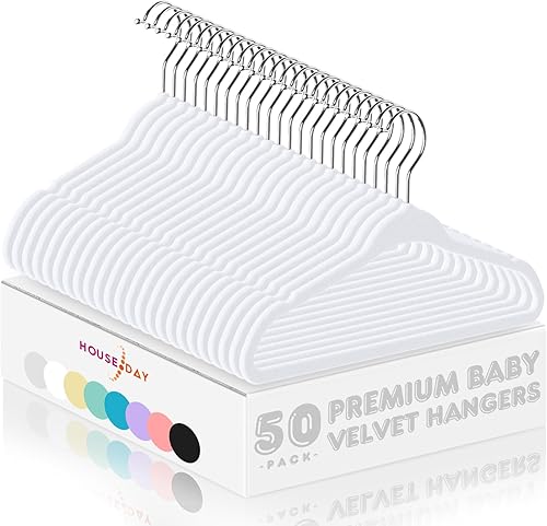 Miniatura 1 de HOUSE DAY Perchas para ropa infantil de 11 pulgadas, color blanco, 50 unidades