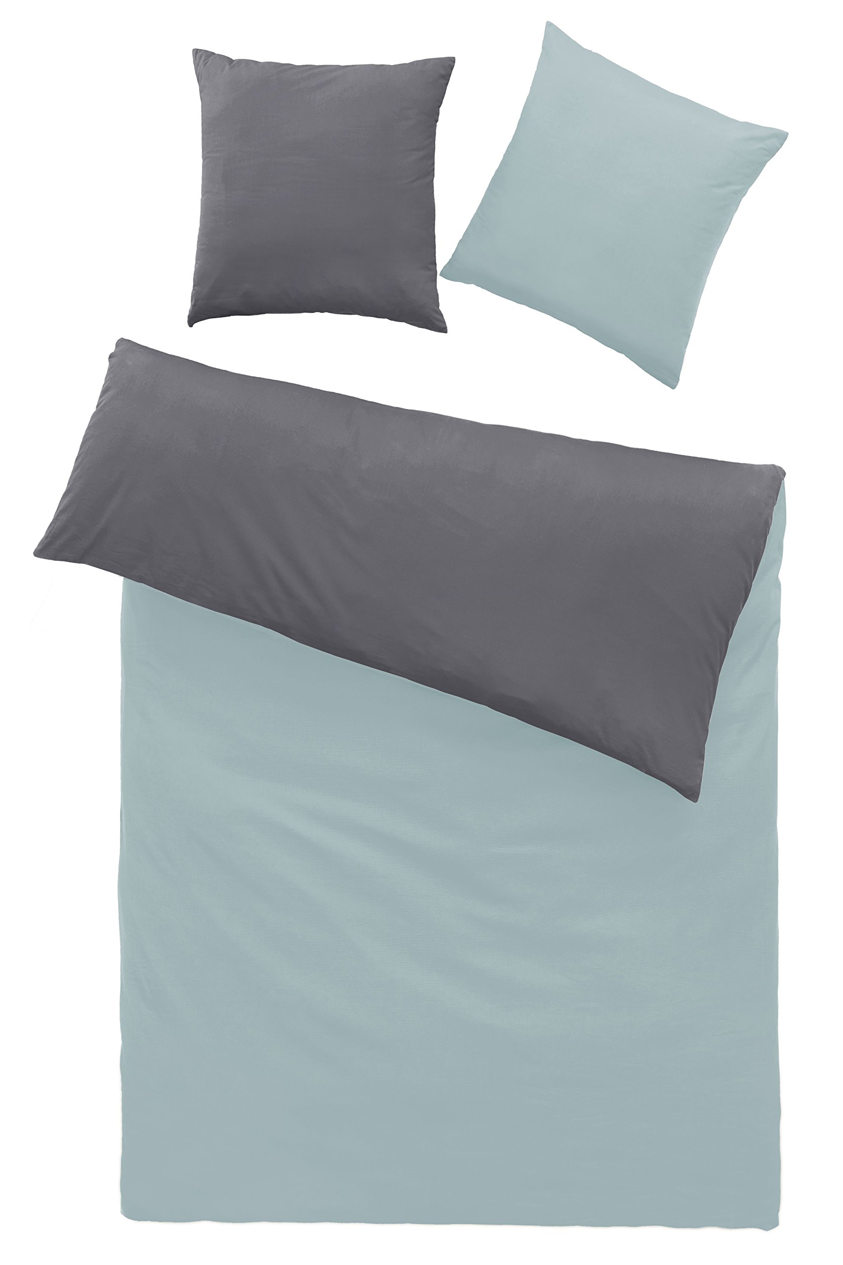 4 teilig Renforcé Uni Wende Bettwäsche 135x200 + 80x80 cm 100% Baumwolle RV (ANTHRAZIT/Silber)