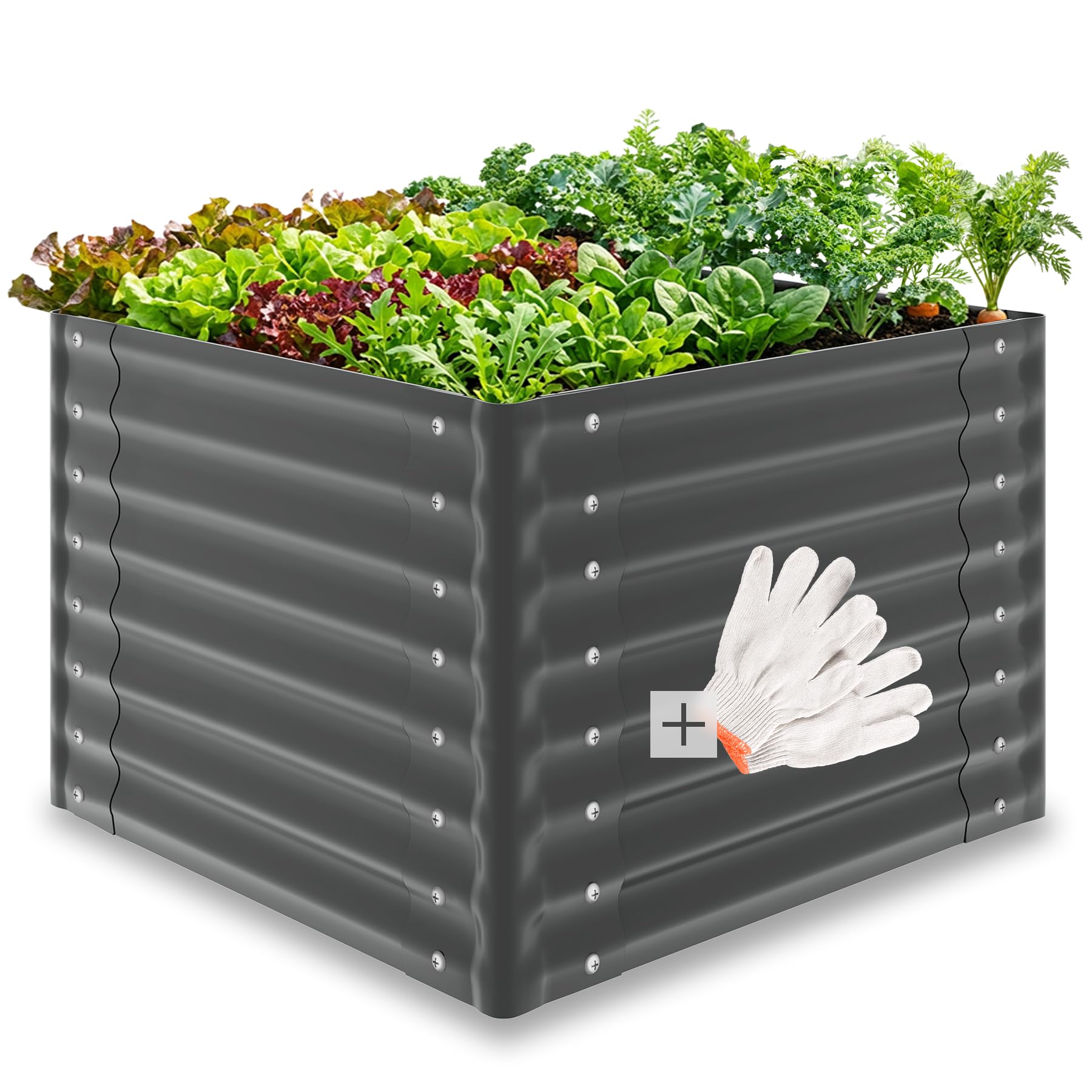 Tectake Grey Tectake® Raised Garden Bed, 80 X 80 X 62 Cm, Weather-Resistant Galvanised Planter With 380L Capacity, Open Base & Easy Assembly, Sturdy Steel Raised Bed For Plants, Flowers, Herbs, Vegetables