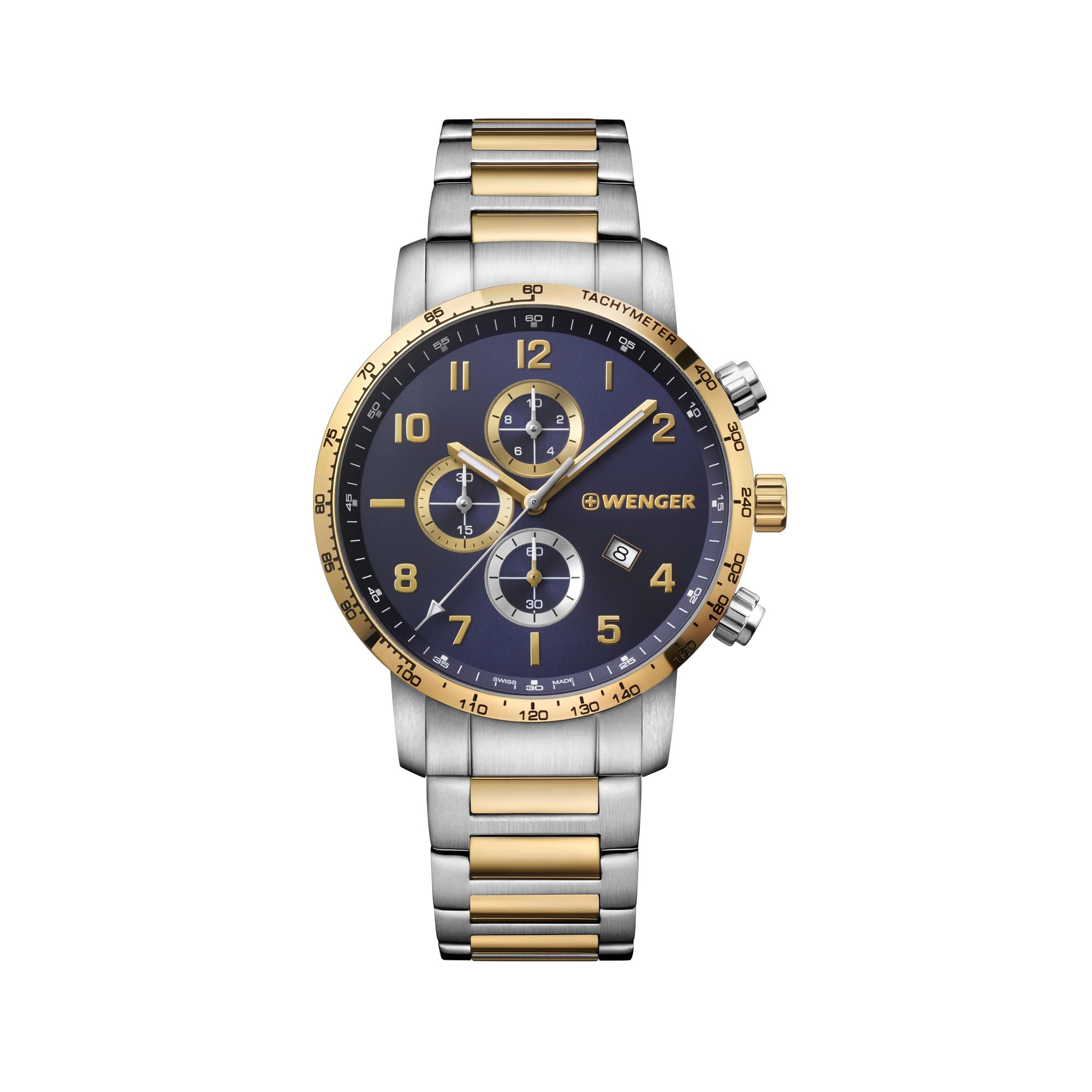 WENGER Swiss Made Analog Quartz Men’s Watch (Attitude Chrono Blue Dial Two-Tone 316L Skin Friendly (Surgical Grade) Stainless Steel Strap- Stylish and Original) Model Number: 01.1543.112 (B07MFVVH64) Amazon Price History, Amazon Price Tracker