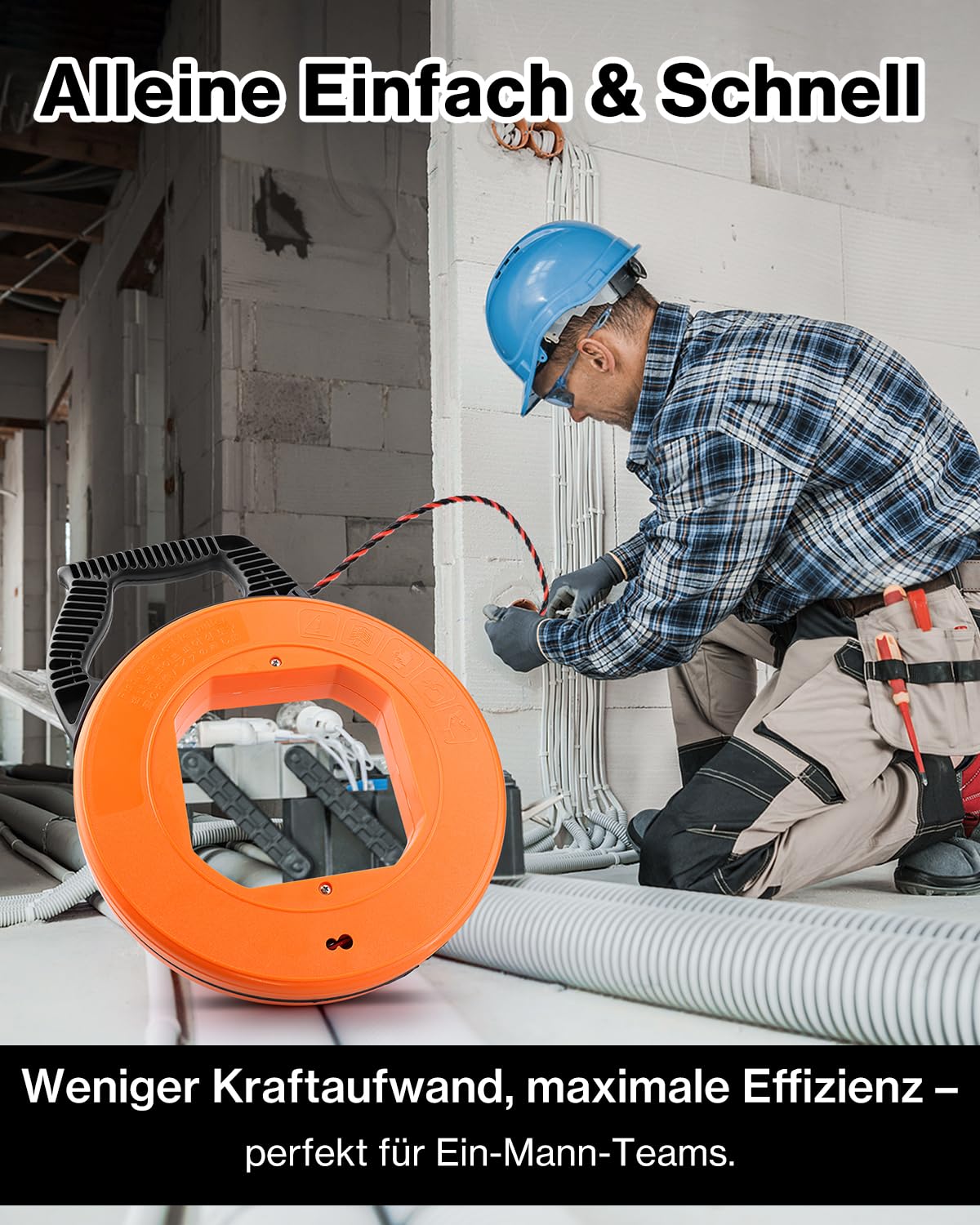 Lytool Kabeleinziehhilfe 30m Einziehspirale mit Einziehfeder, Einziehhilfe für Leerrohre, Kabeleinzugshilfe kabelabroller - 5mm PET Zugdraht Rollenführung für Kabel & Elektroarbeiten