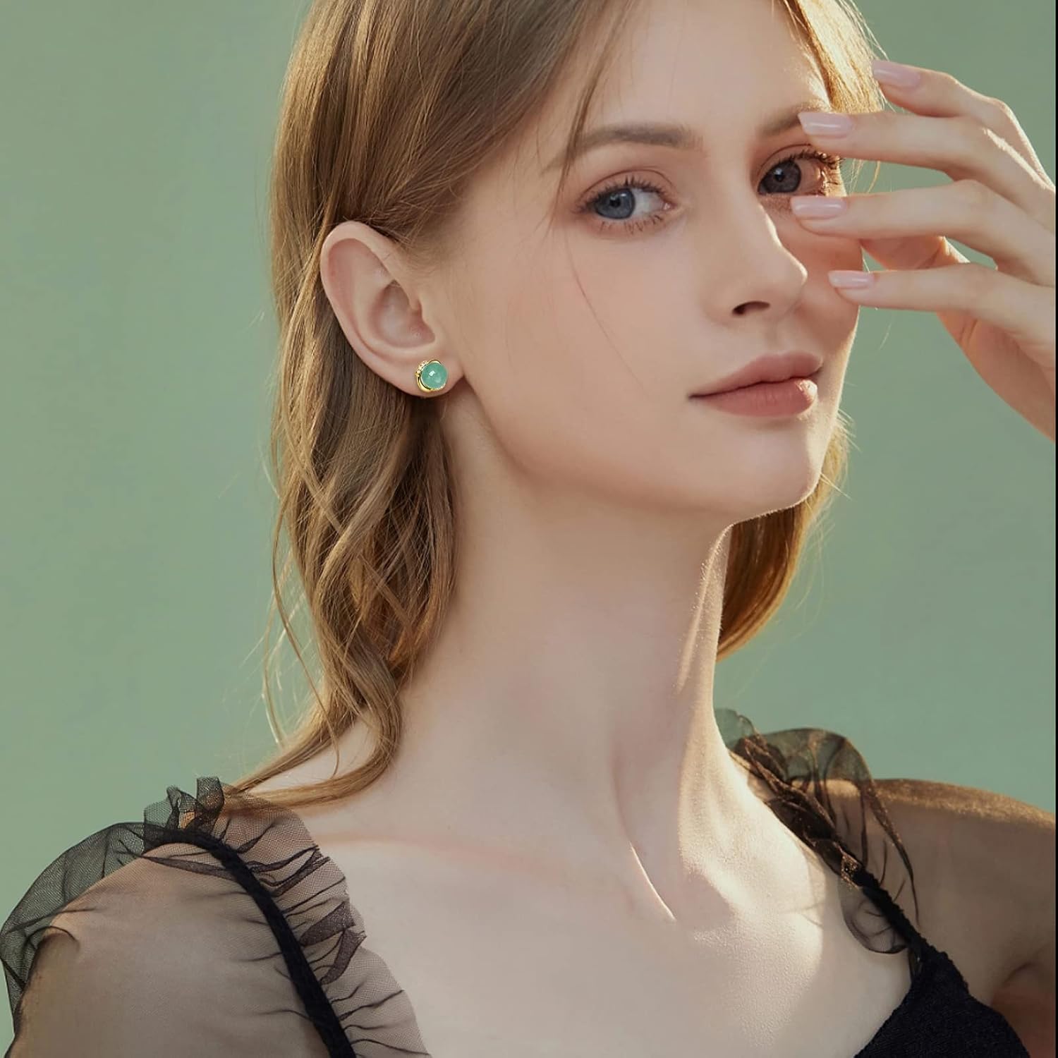 Jade Earrings Studs,Green Jade Earrings for Women,925 Sterling Silver Earrings Studs for Sensitive Ears,Handmade Jade Earrings for Birthday Anniversary - Image 4