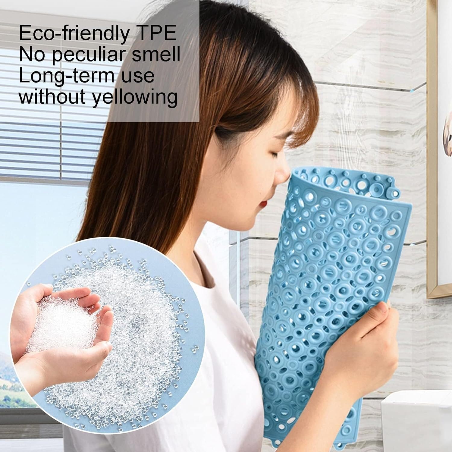 Odwadniająca mata antypoślizgowa Blokująca mata podłogowa TPE z antypoślizgowymi przyssawkami Nadaje się do wilgotnych pomieszczeń w łazience(Blue+white,30pcs)