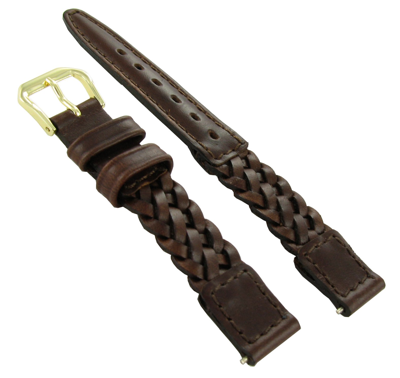 16mm Kreisler Brown Hand Woven Braided Genuine Leather Watch Band Set Of Two