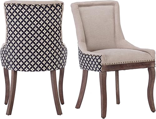 Miniatura 36 de Aoowow Juego de 2 sillas laterales tapizadas vintage de tela, sillas de madera maciza para cocina, comedor con cabezas de clavo, patas de madera