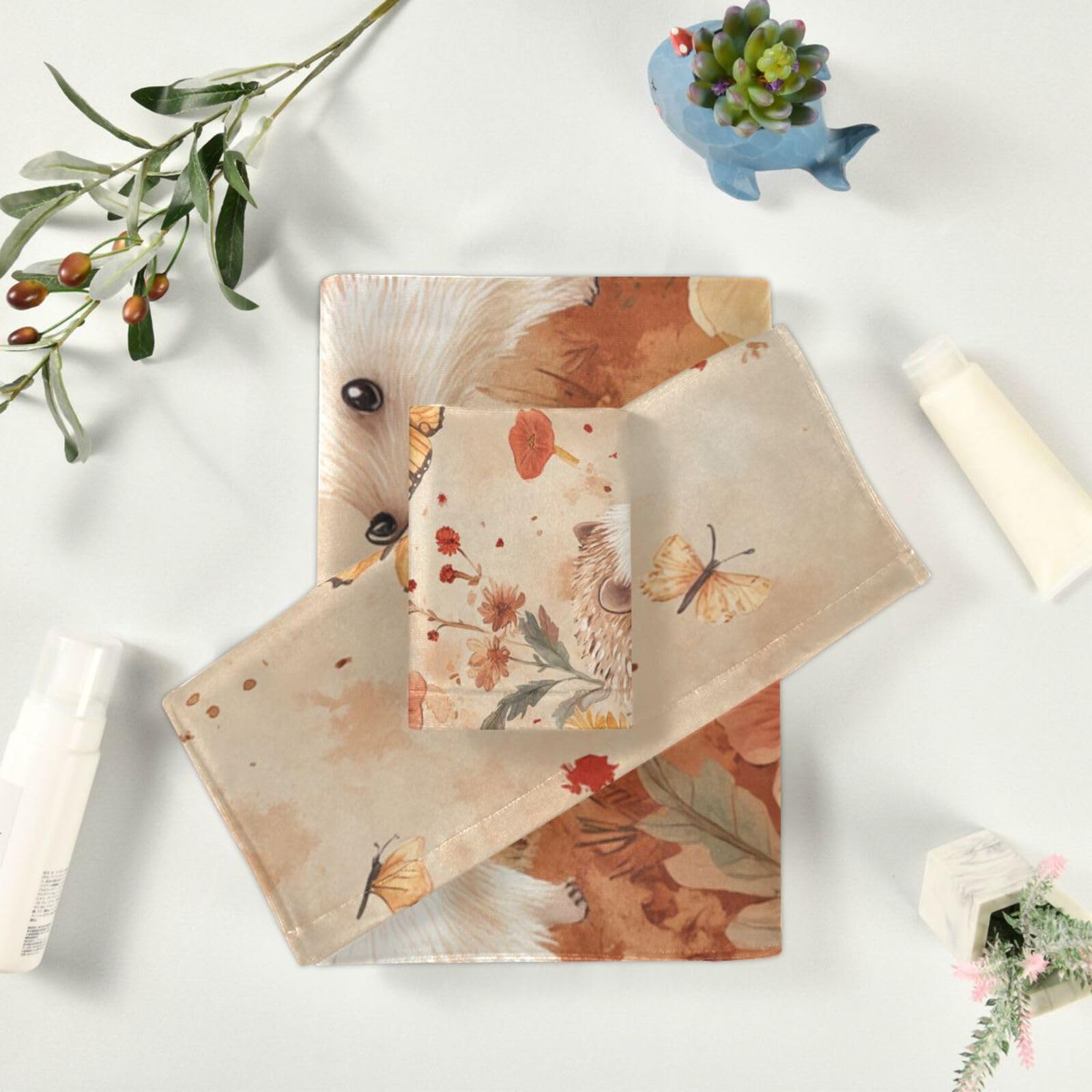 Set di 3 asciugamani morbidi per il viso a forma di riccio in terracotta con cartoni animati, 1 asciugamano da bagno, 1 asciugamano per le mani, 1 panno per il corpo e il viso da bagno