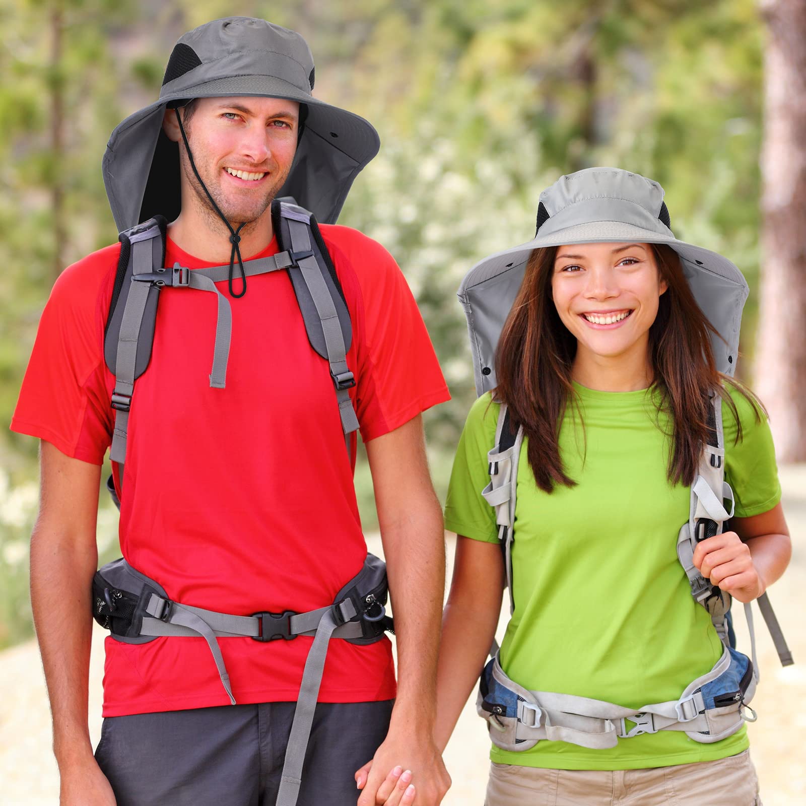 12 cappelli da pescatore per uomini e donne, tesa larga, protezione solare UV, cappello da sole estivo, cappello da trekking per adulti, 4 colori, grigio chiaro, beige e nero, grigio scuro, grigio