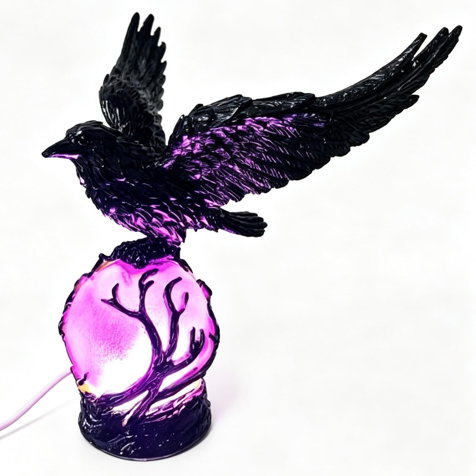 Mounteps Gothic Raven Moonlight LED Table Lamp, Violet Glow Crow Night Light, Spooky Halloween Desktop Decor, Artistic Mood Lamp for Indoor Festival Ornament(B)