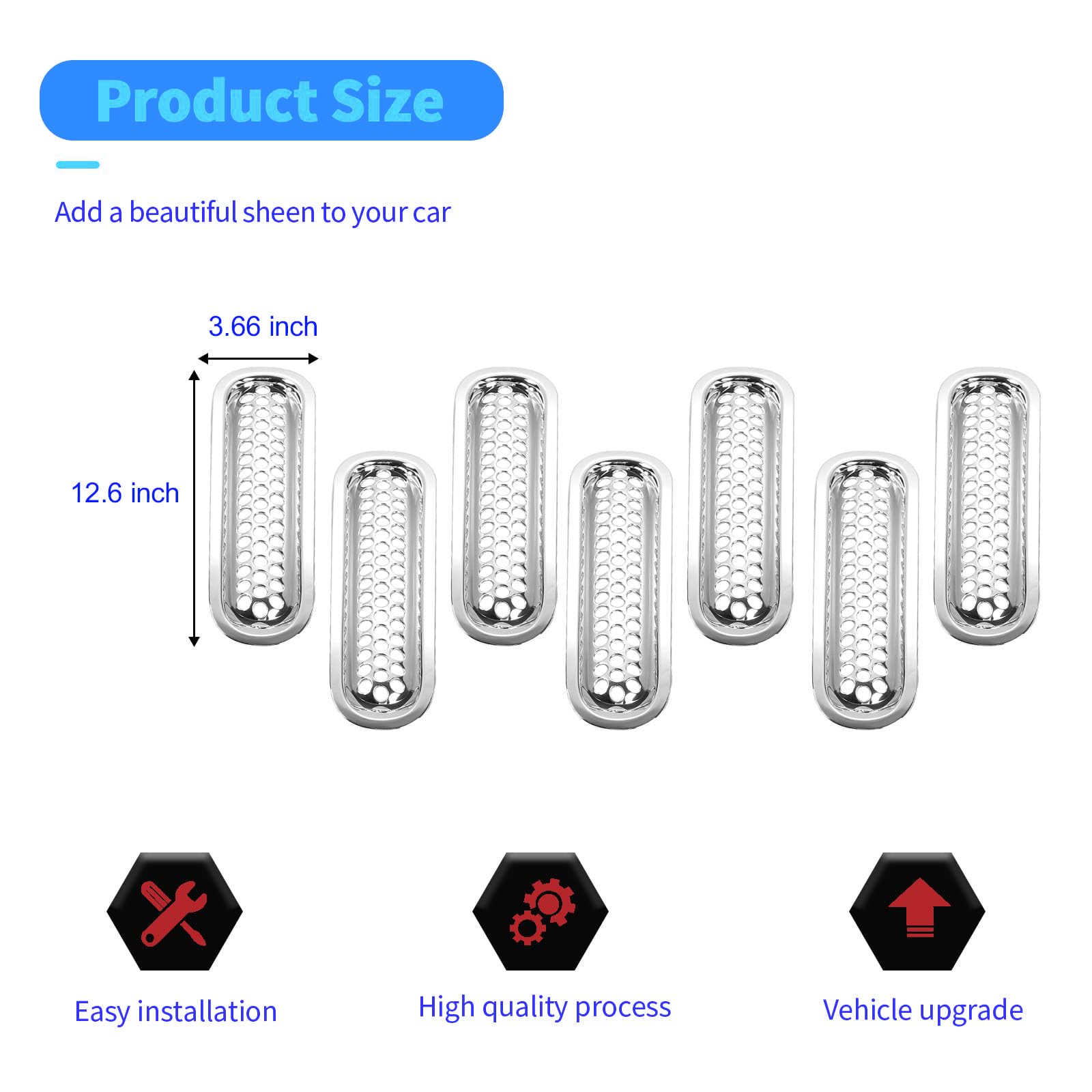 Inserts de grille avant en maille à clipser pour Jeep Wrangler JK et Unlimited JKU 2007-2015, garniture de grille chromée, accessoires Jeep durables