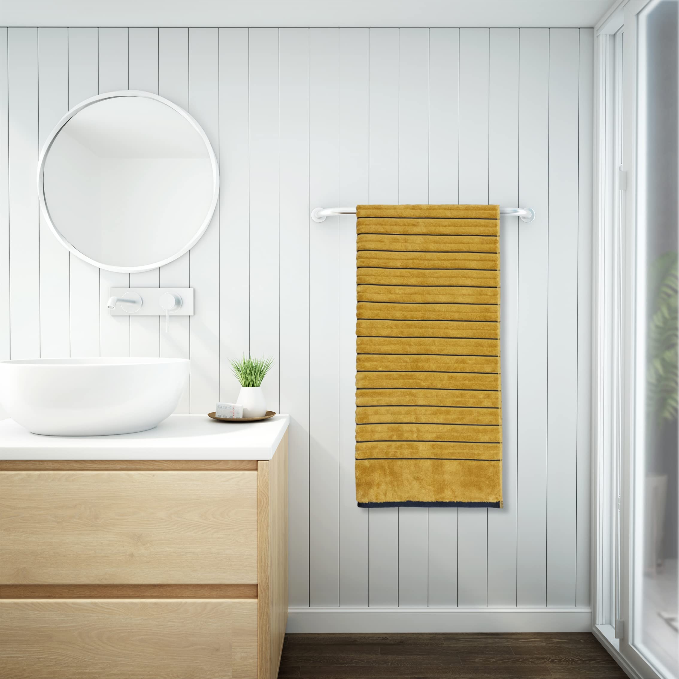 Spaces 100% Cotton Bath Towel Ribbed Texture High Absorbency High Loft 575 GSM Dark Yellow Cotton Towels for Bath