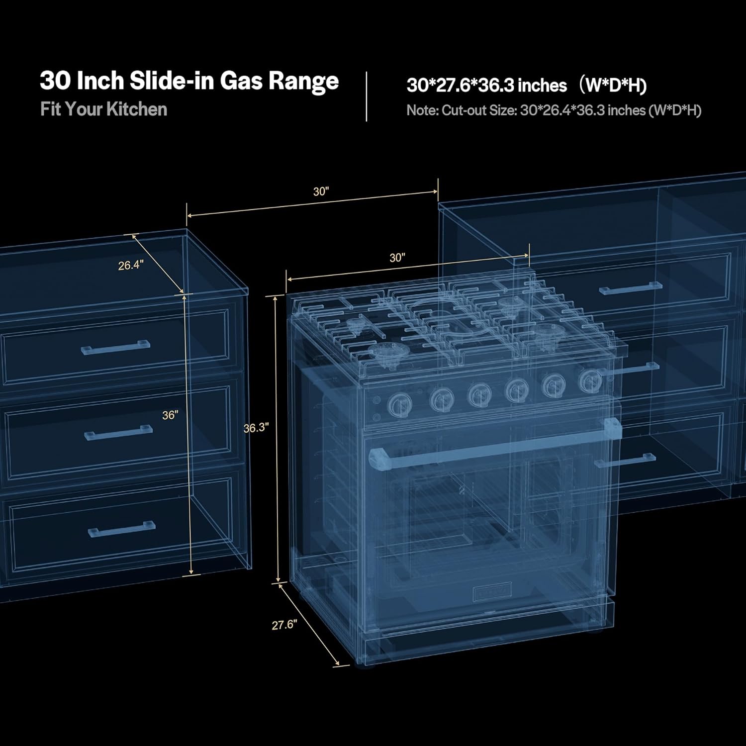 Empava ProStyle 30" Gas Range: True Convection, 18K BTU Power Burner & 4.55 Cu. Ft.Oven, Freestanding/Slide-in Stainless Steel Stove, CSA Certified GR10 image 6 of 9 B0FBGCYQYT