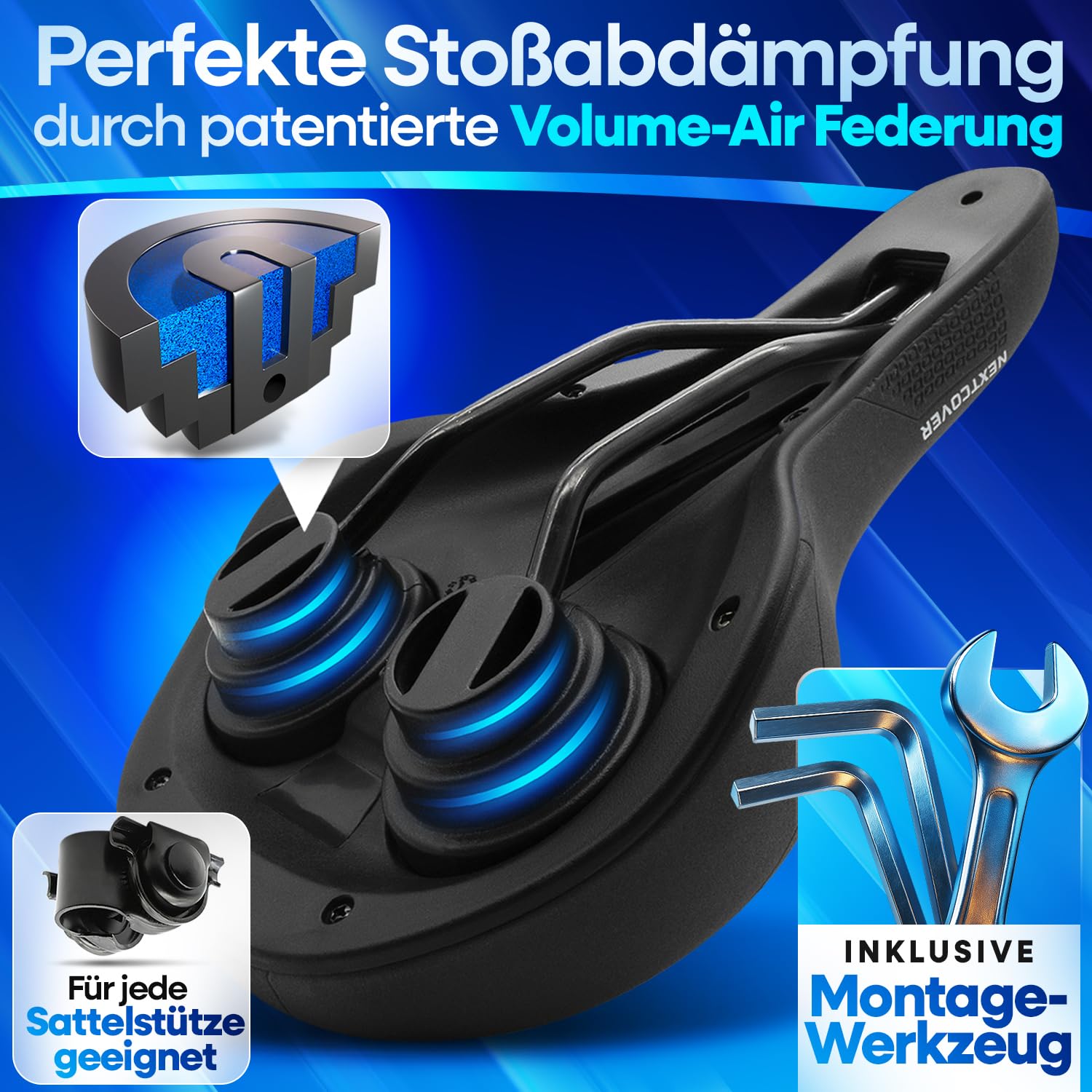 NEXTCOVER® Fahrradsattel - Das Original - mit Memory-Foam 3.0 I maximaler Fahrkomfort I ergonomischer Fahrrad Sattel für Damen & Herren I Fahrradsattel Herren bequem, Sattel Damen bequem weich - 3
