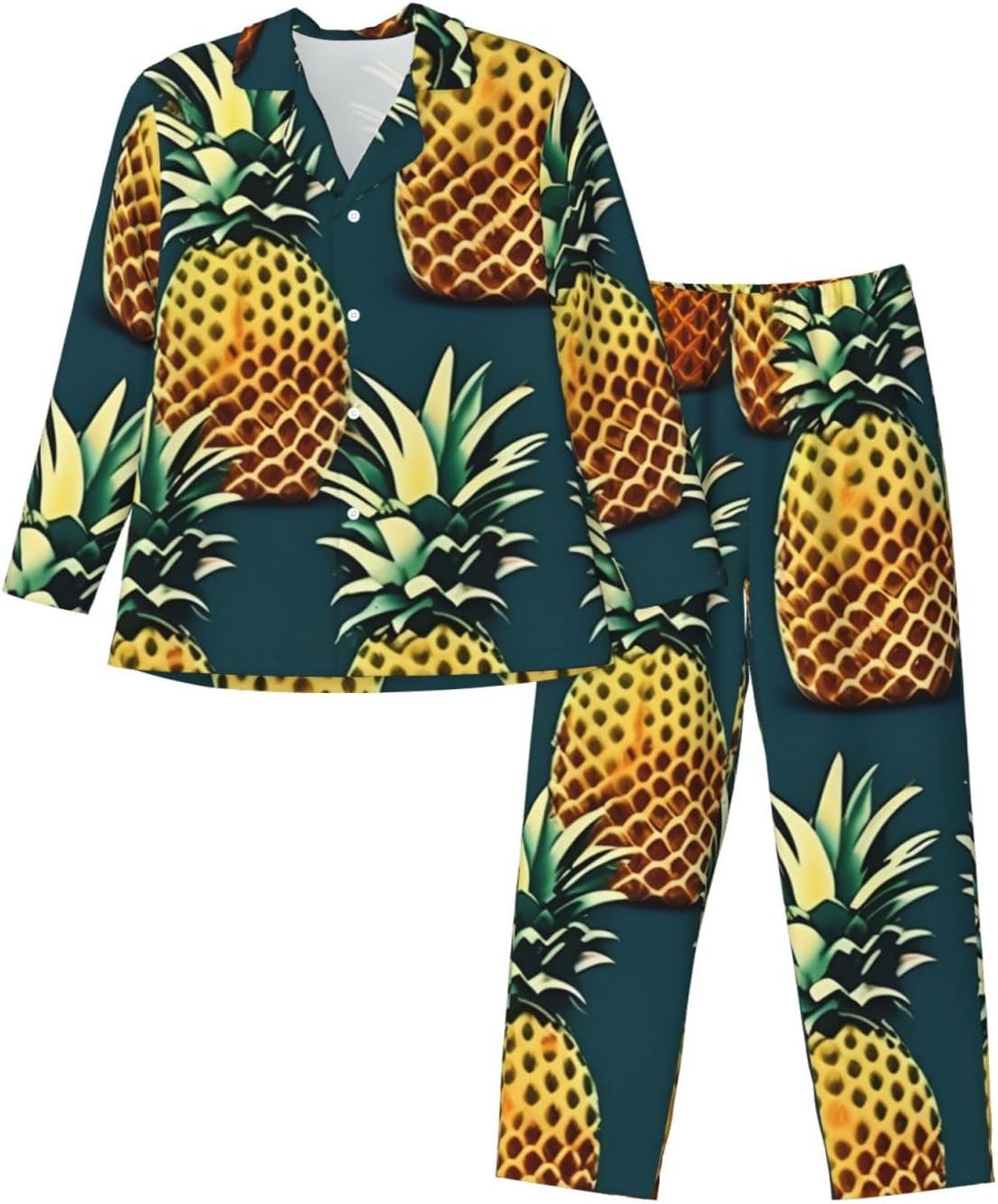 Retro Pineapple Print Luxurious Mens Pajamas Set,Breathable Pajamas Set,Perfect For Lounging Bed,Sofa