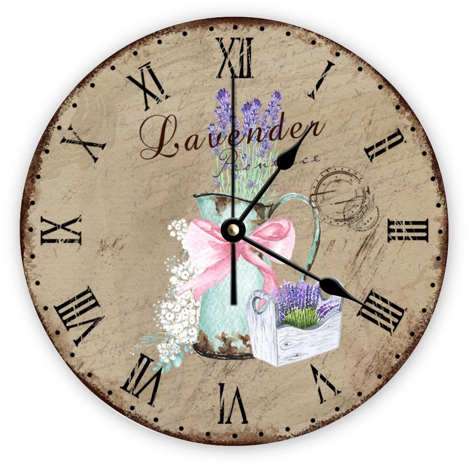 Horloge murale lavande rétro sans tic-tac dans votre salon fleuri