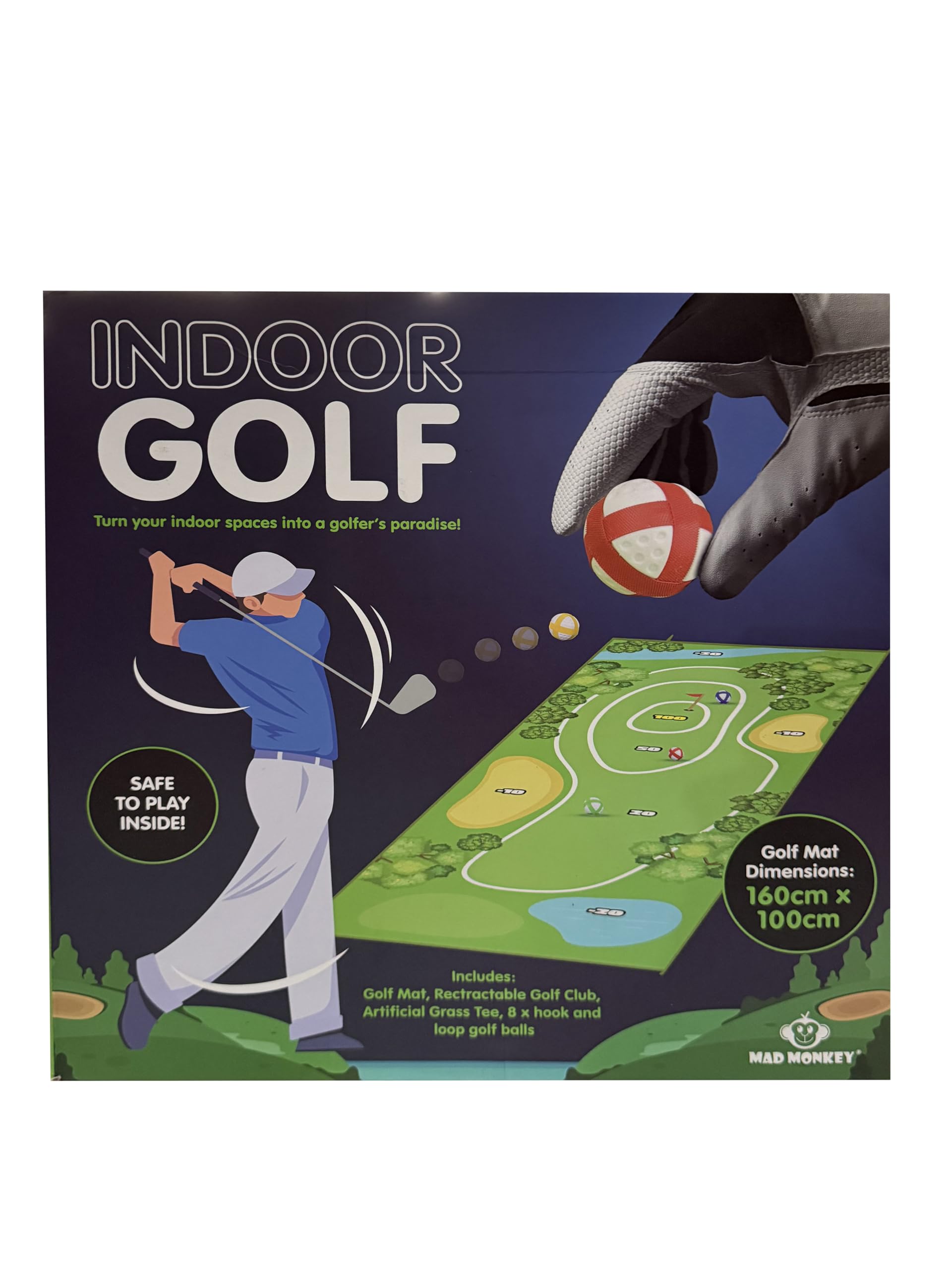 Golf Abschlag Matte Minigolf Für Zuhause - Mini Golf Set Indoor - 160x100 cm Golf Teppich - Inkl. 8 Bälle in 4 Farben - Minigolf Geschenk Für Zuhause