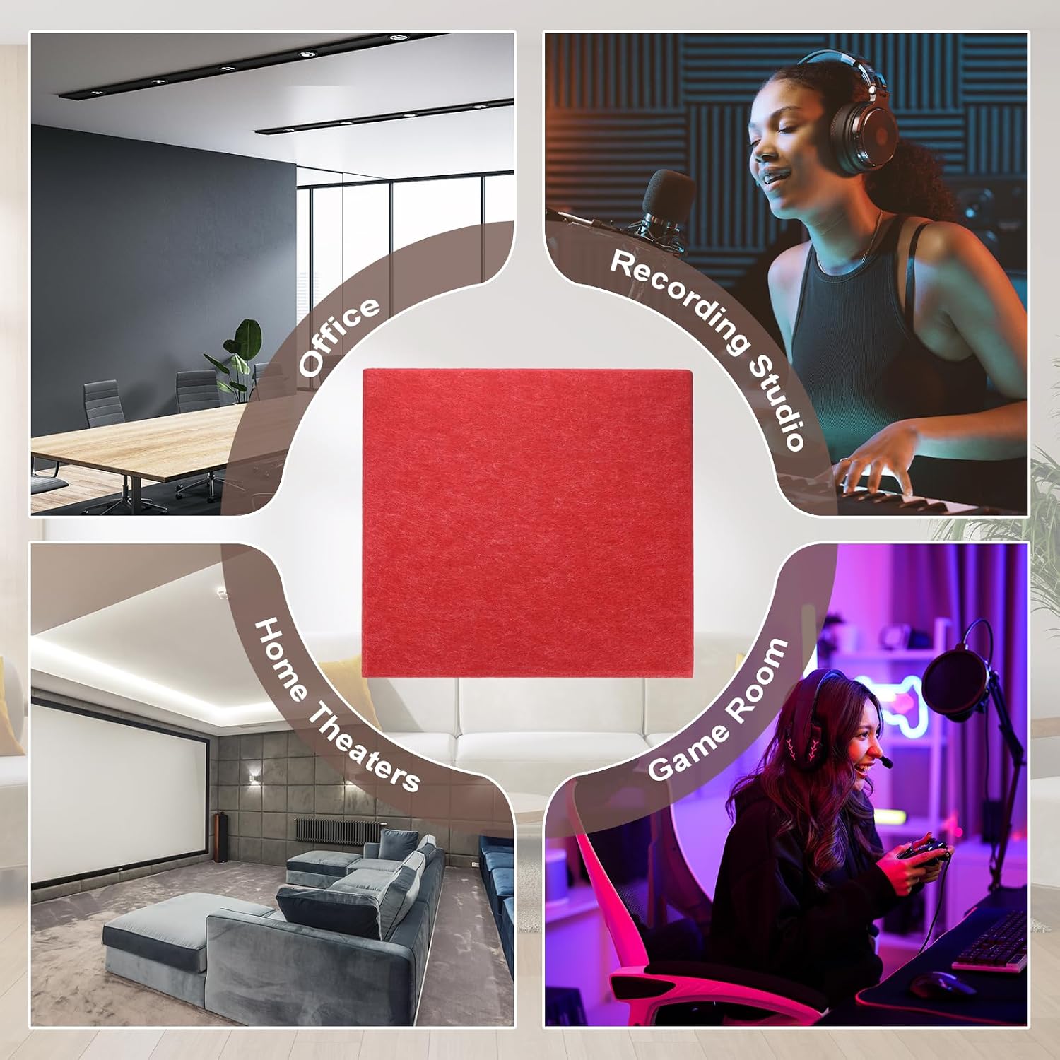 HARFINGTON 10pcs Acoustic Panels 11.8" x 11.8" x 0.3" Square Self Adhesive Sound Proof Wall Panels High Density Sound Deadening Foam Panel for Home Office Recording Room Studio, Red