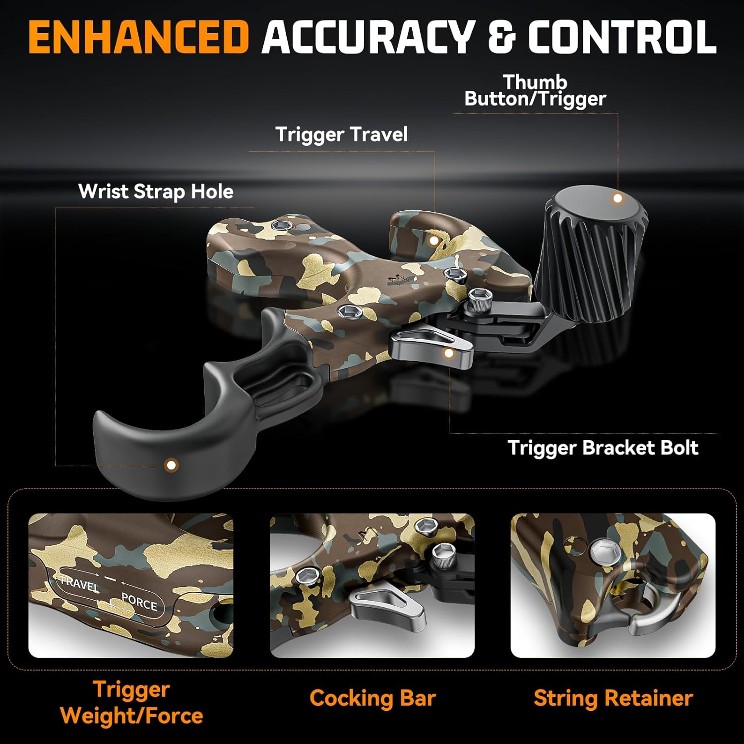 Bow Release for Compound Bow, Archery Release Trigger with Wrist Straps and Adjustment Wrench, Aluminum Alloy Compound Bow, 3/4 Finger Thumb Release Hold up to 200lbs