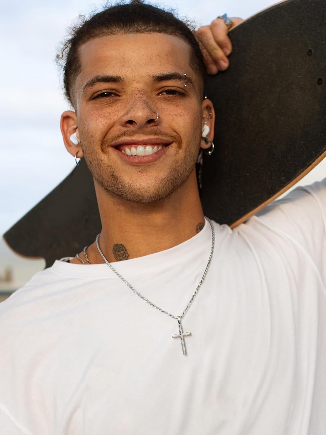 SWEETV 18K Gold Over 925 Sterling Silver Cross Necklace for Men/Women, Stainless Steel Cuban/Rope Chain Cross Pendant 18-24 inch, Religious Jewelry Gifts for Men - Image 6