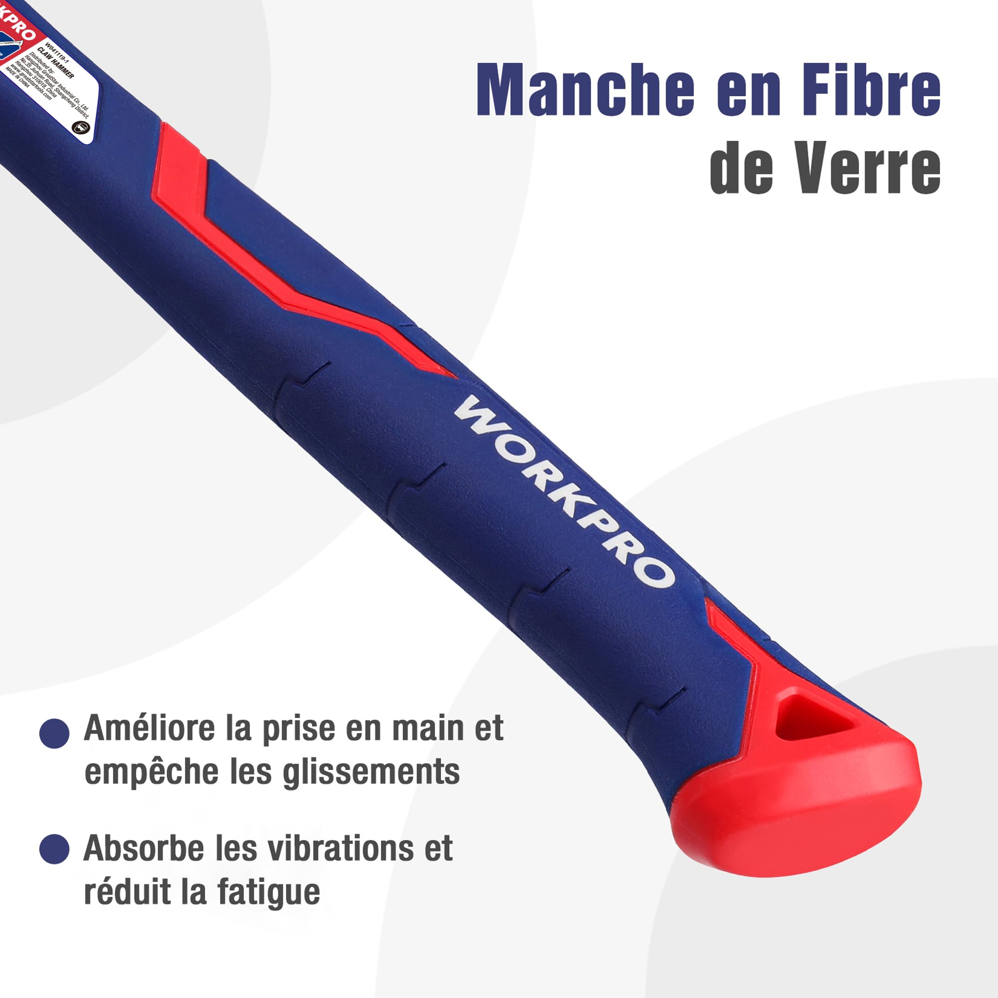 WORKPRO Lot de 2 Marteaux de Charpentier avec Arrache-Clou et Manche en Fibre de Verre, Marteau à Griffes pour Travaux du Bois, Rénovation et DIY