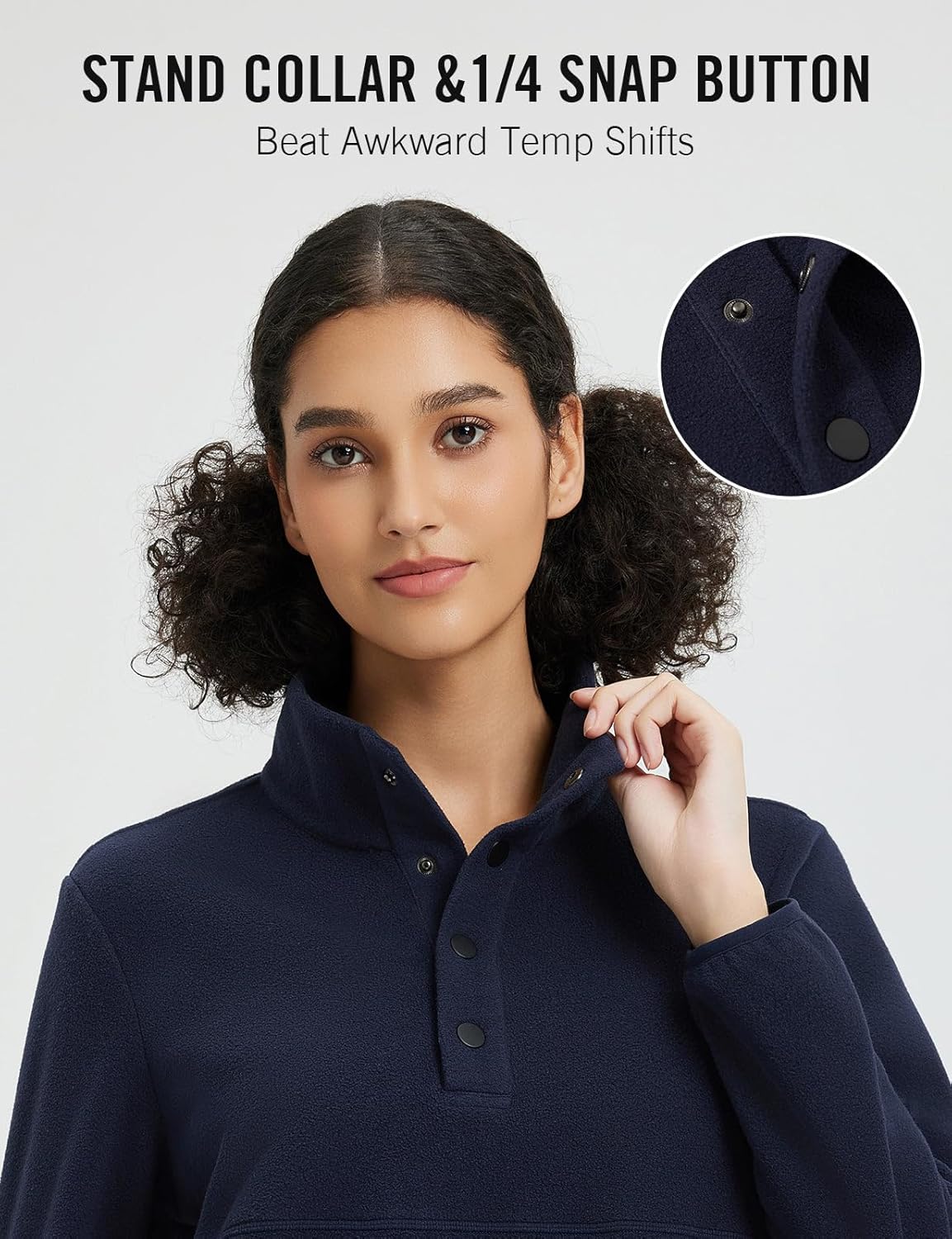 baleaf Women's 1/4 Buttom Down Fleece Pullover Thermal Long Sleeve Shirts Ski Mid Layer with Pockets Thumbhole Warm Tops - Image 5