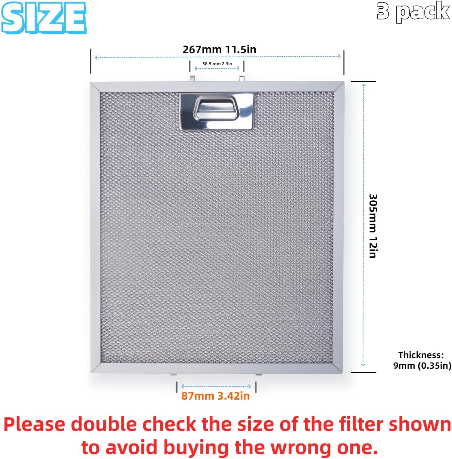W10169961A Range Hood Grease Filter - 5 Layer Aluminum Mesh Range Hood Vent Filter - For Whirlpool- 12"Lx 10.5"W x 0.35"Th(305x267 x9mm) 3-Pack Similar to other models, please measure the size!