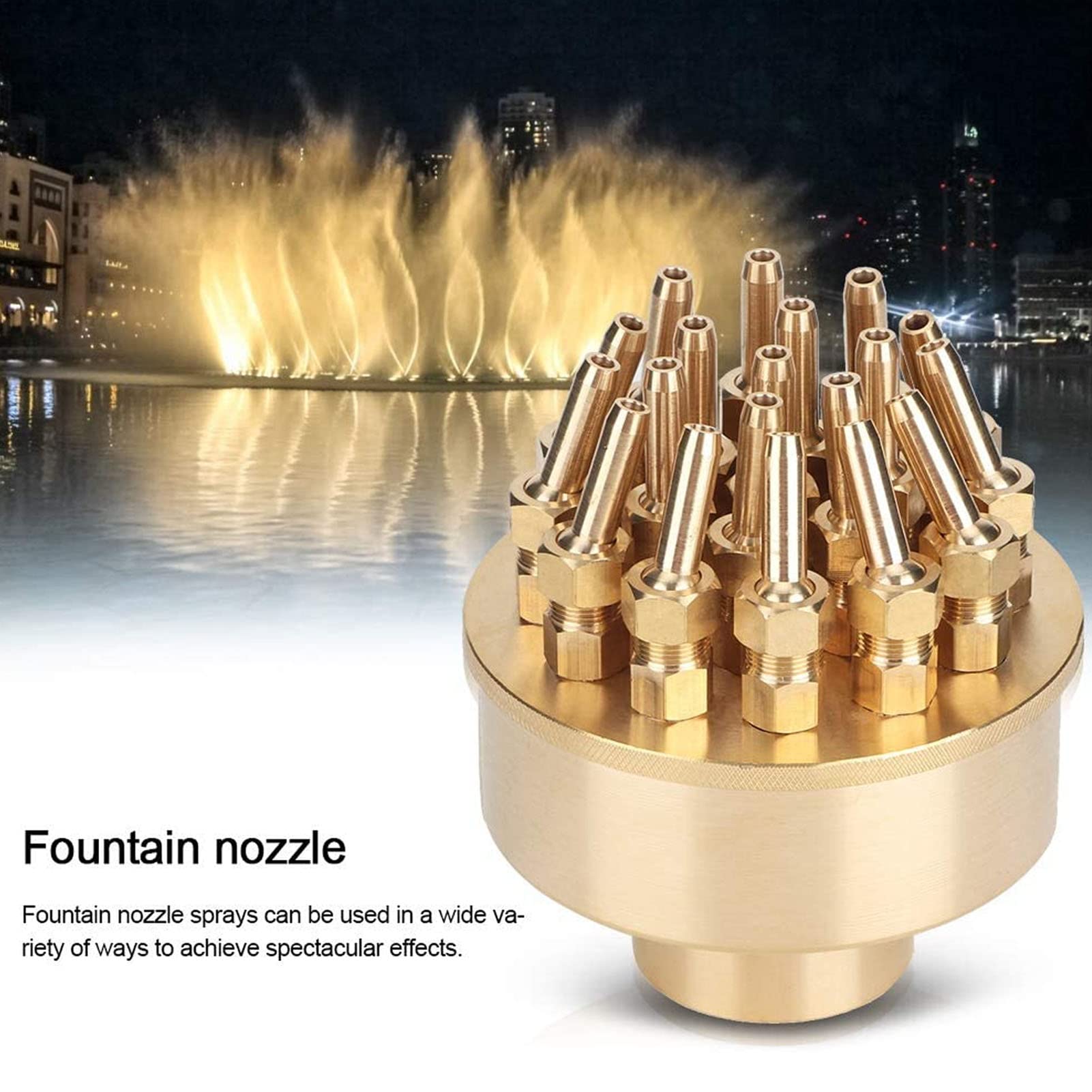 Yuecoom Pond Fountain Head Nozzles,Multi-Direction Brass Garden Fountain Nozzle Brass 3 Layers Adjustable Water Fountain Nozzle, Spray Sprinkler for Garden Park Pond Pool Waterscape(G1 Inch)