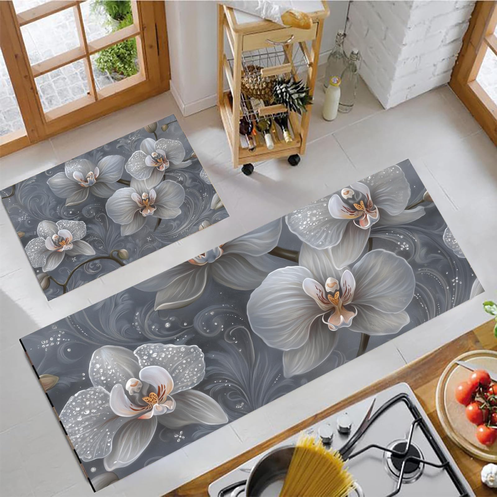 Alfombras de cocina antideslizantes juego de 2 piezas gris lavables para evitar resbalones 1