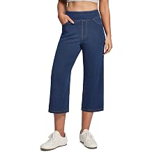 IUGA Stretchy Capri Jeans for Women Pull On Denim Capris High Waisted Cropped Wide Leg Capri Pants for Women with Pockets