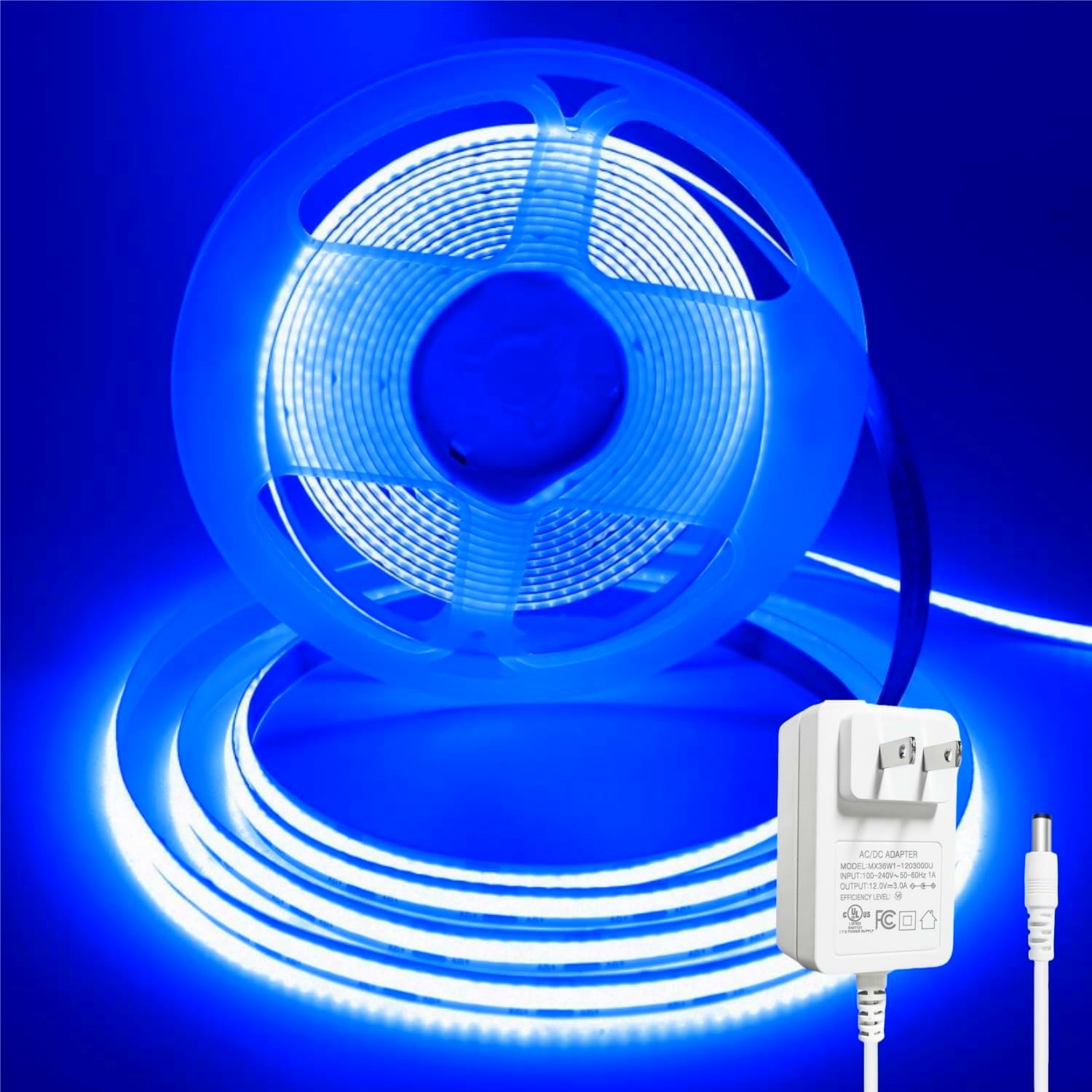 16.4FT Blue COB LED Strip Lights, LED Lights with DC12V Adapter