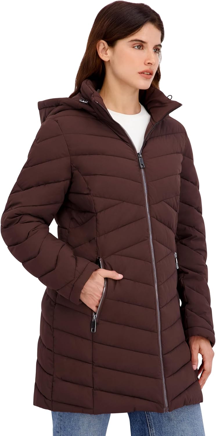 Nautica Women's Stretch Quilted Puffer Jacket– Winter Coat With Detachable Hood & Storm Cuffs - Image 2