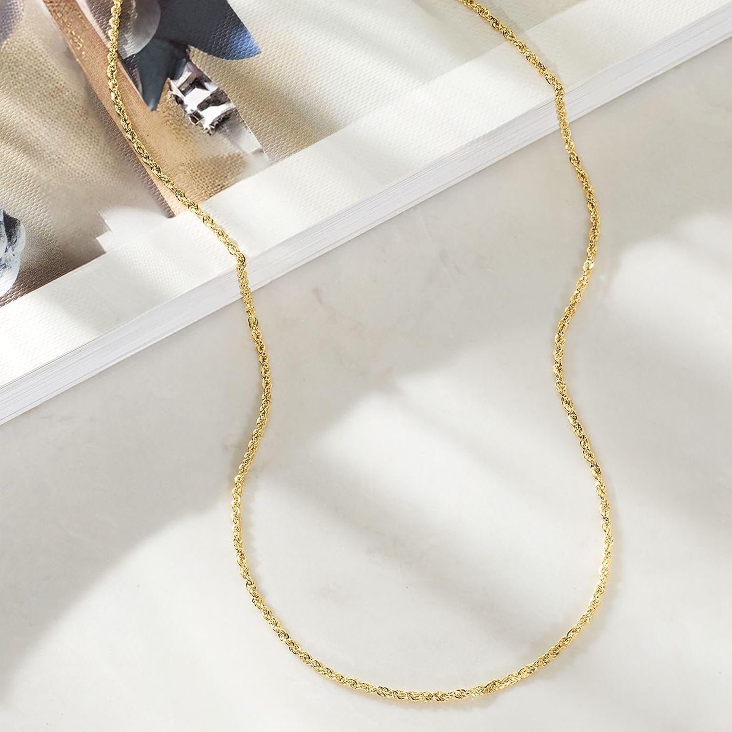 14K Gold Chain Necklaces for Women & Men, 2mm Simple Rope Link Chain for Womens Dainty Non-Tarnish Necklace Unisex Sizes 16-26 Inches Cadenas De Oro 14K Para Mujer - Image 8