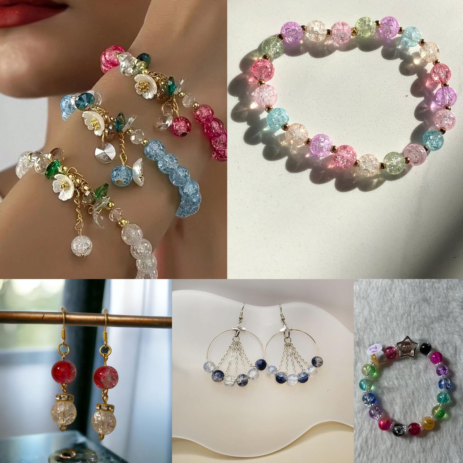 300pcs Crackle Glass Beads, 6mm Green and Yellow Crystal Round Beads for Jewelry Making, Loose Bulk Crafts Bead for Earrings Necklaces Bracelets - Image 5