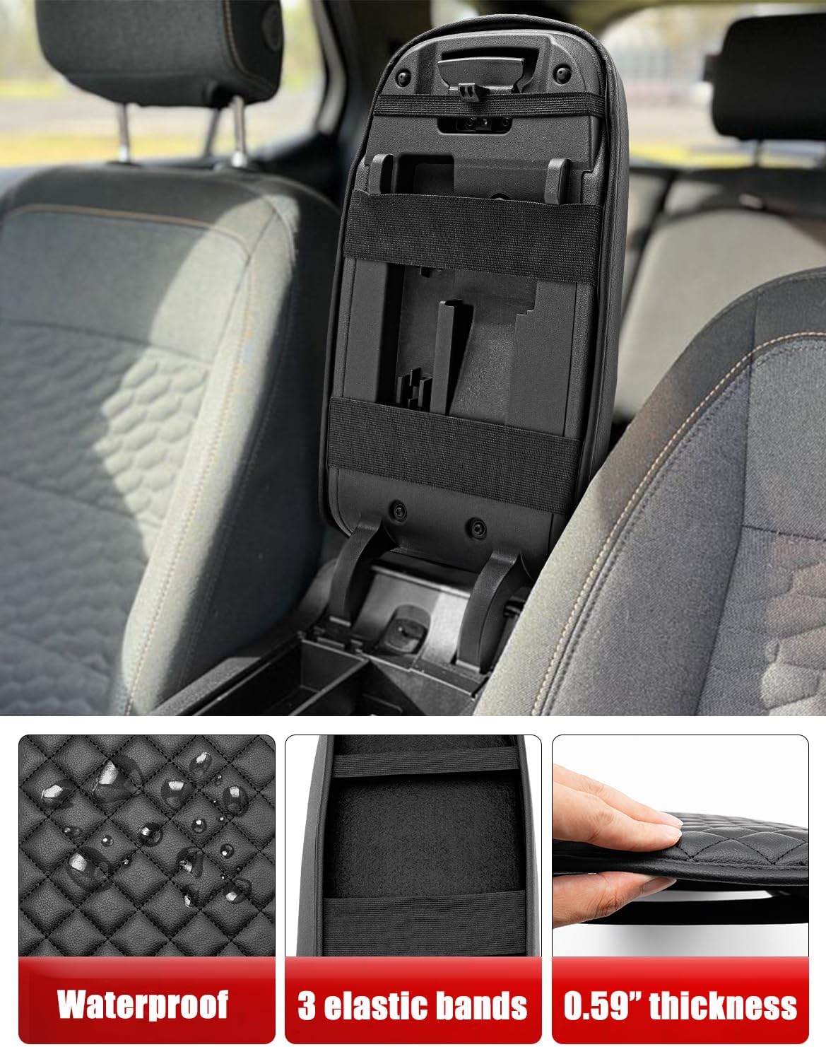 KBH Center Console Armrest Cover for 2018-2024 Chevy Equinox, GMC Terrain, Vinyl Leather Interior Accessories, Middle Console Lid Protector, Arm Rest Cushion Pad, Anti-Scratch, Black