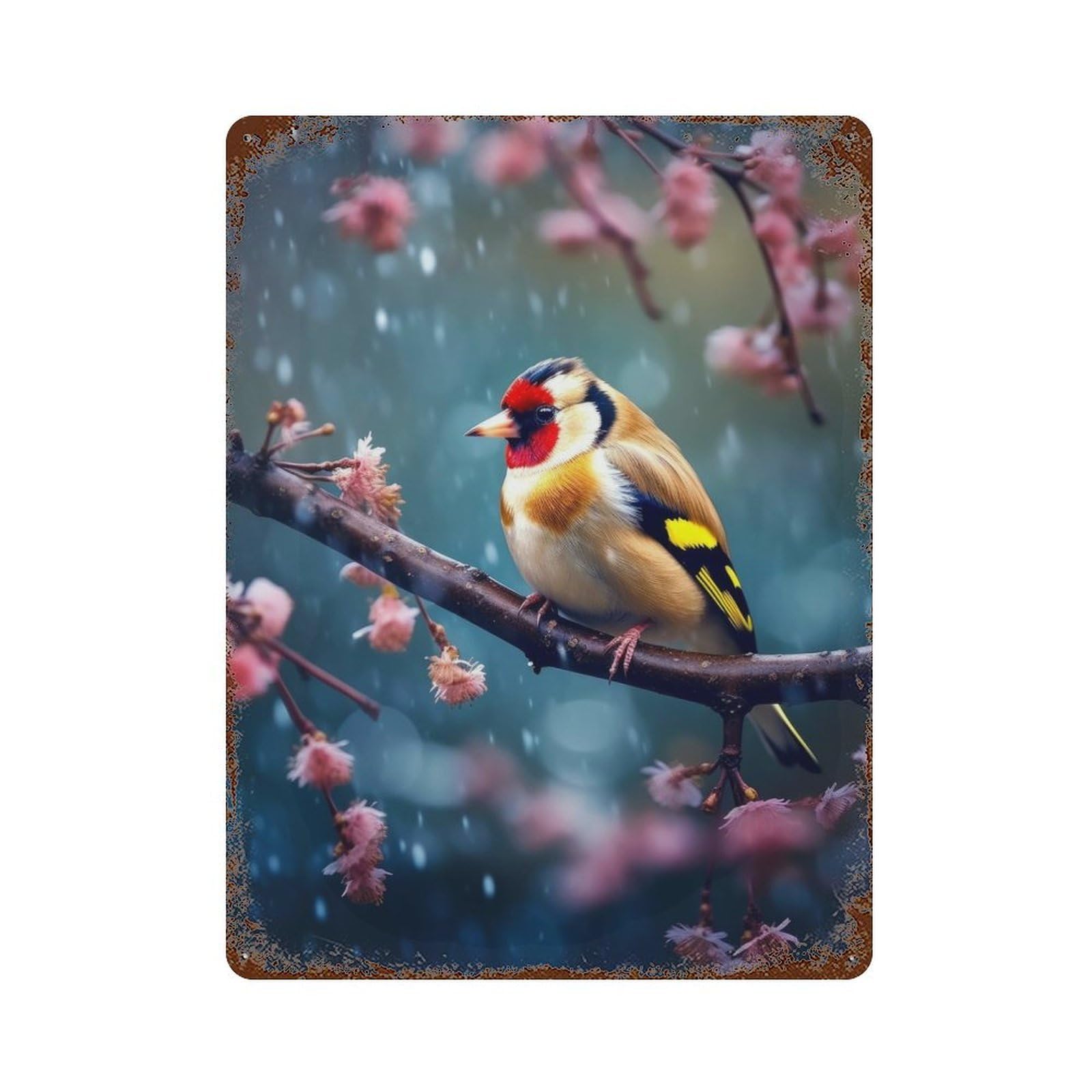 Garage Style Majestic Bird Goldfinch Rust Effect Tin Sign 15.7"x11.8", Vintage Wall Decor for Bar And Workshop