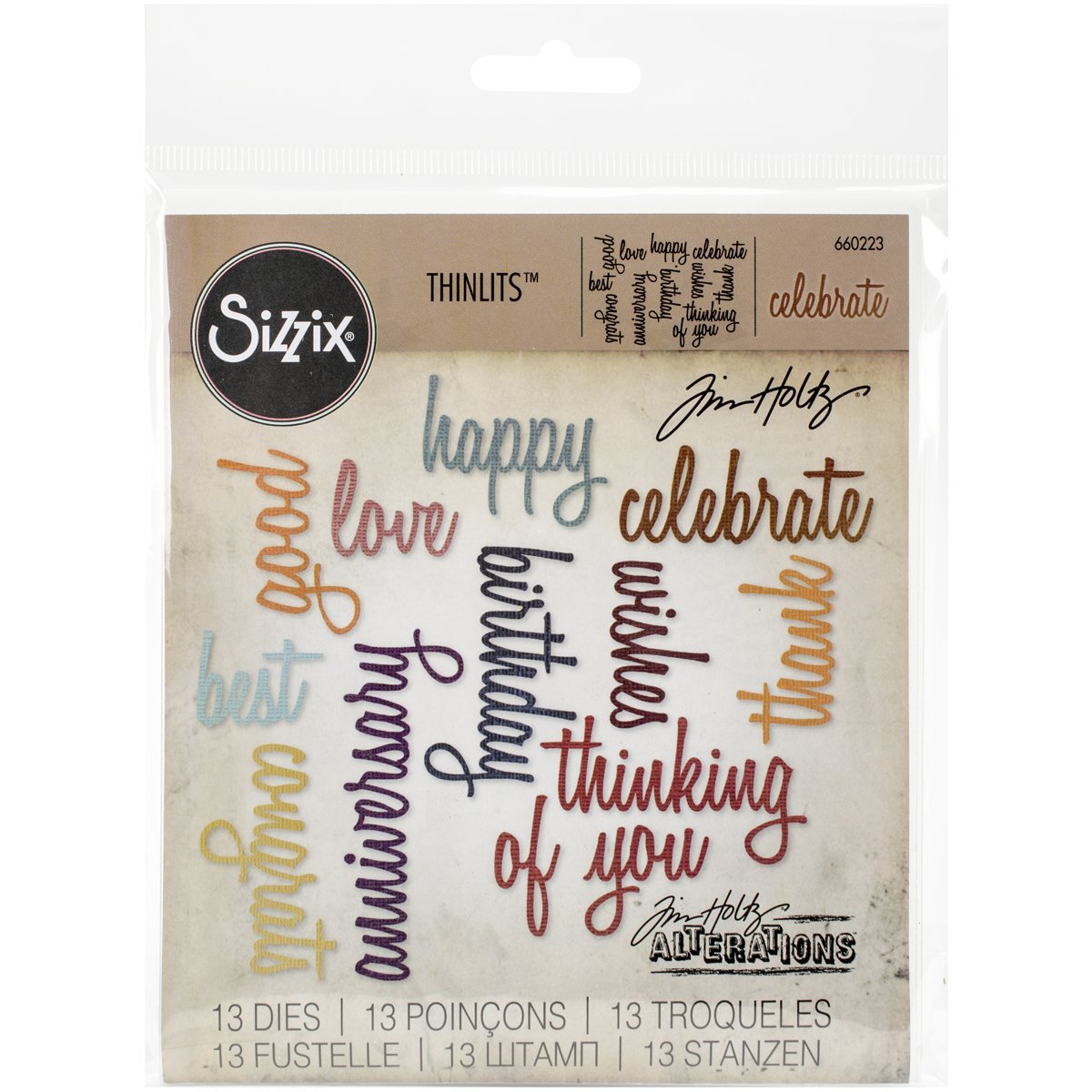 Matrices de découpe Thinlits Tim Holtz mots célébration scrapbooking créatif