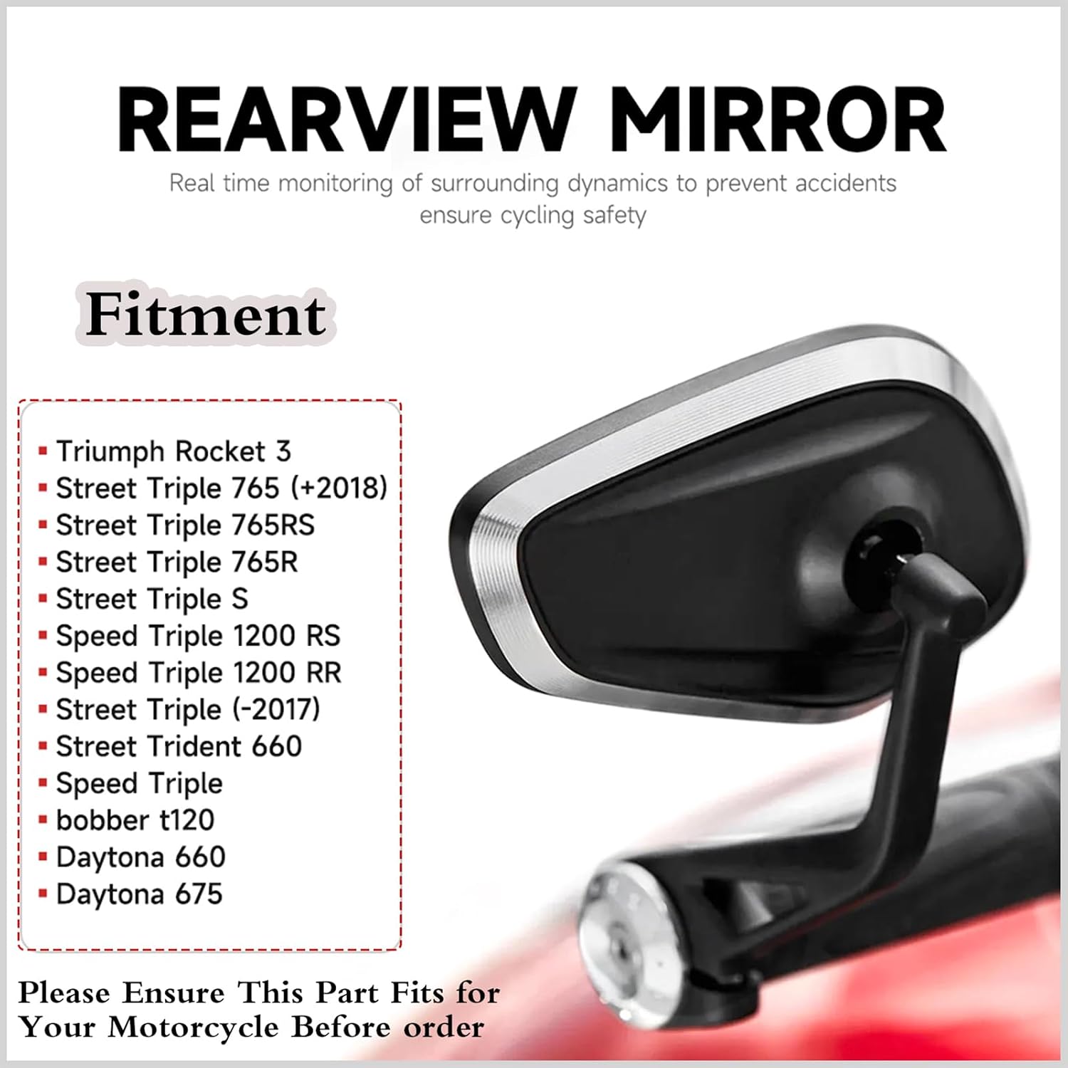 Bar End Mirrors for Motorcycles Rocket 3/ Street Triple 765RS/ Street Trident 660/ Speed Triple 1200 RR/Bobber T120/ Daytona 675 660 (Round Handle Bar Rearview Mirror)